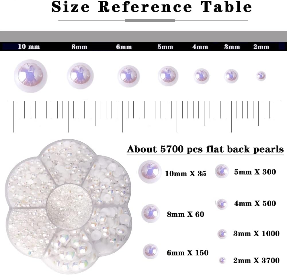 Aodse 6000 Pcs Nail Pearls for Nails Art, AB White Half Pearl for Crafts, Face Eyes Makeup, Charms DIY Crafting Charms Decorations Accessories - Ab Black image number 6