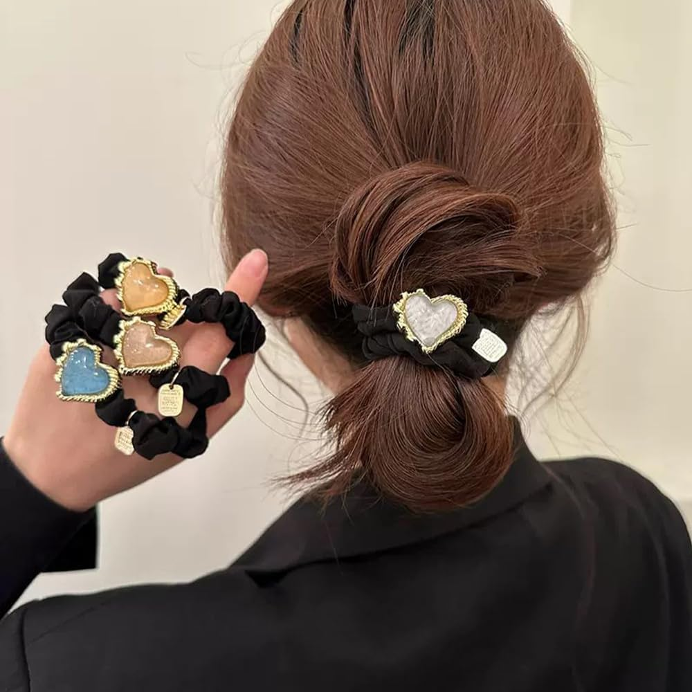 4 Pcs Beaded Hair Ties Rhinestone Ponytail Holder Pearls Hair Accessories for Women image number 4
