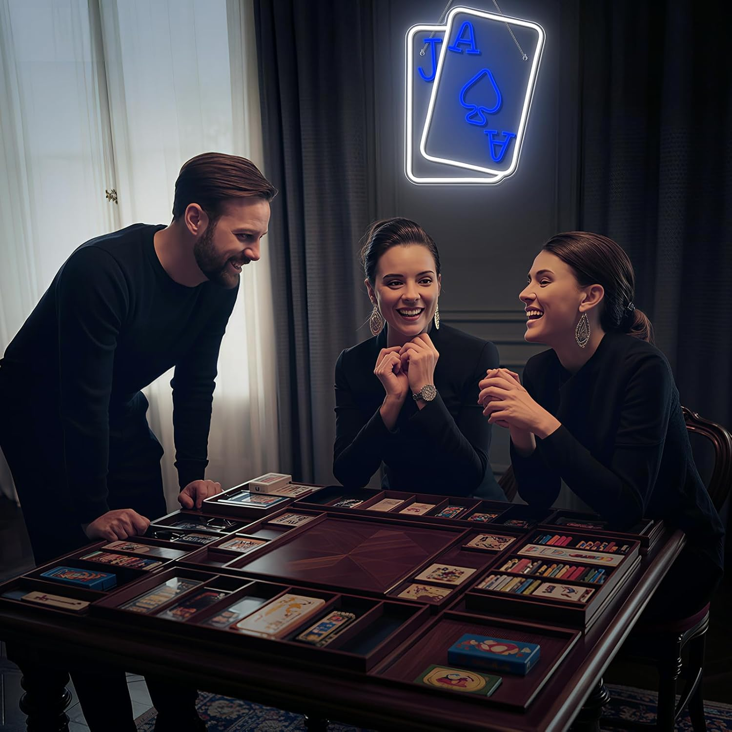 Gamerneon Playing Cards Neon Signs for Wall Decor Poker Teens Led Neon Light Blue White Usb Light Sign for Bedroom Casino Bar Hotel Play Room Birthday Party Decor