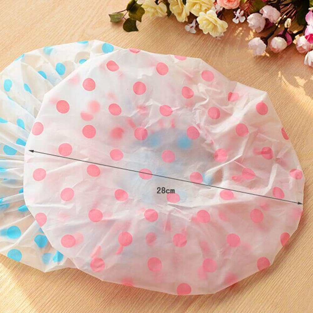Elastic Shower Cap round Dot Waterproof Women Bathing Cap Bathroom Hair Salon Bath Hat Bathroom Accessories(Color Randomly) image number 2