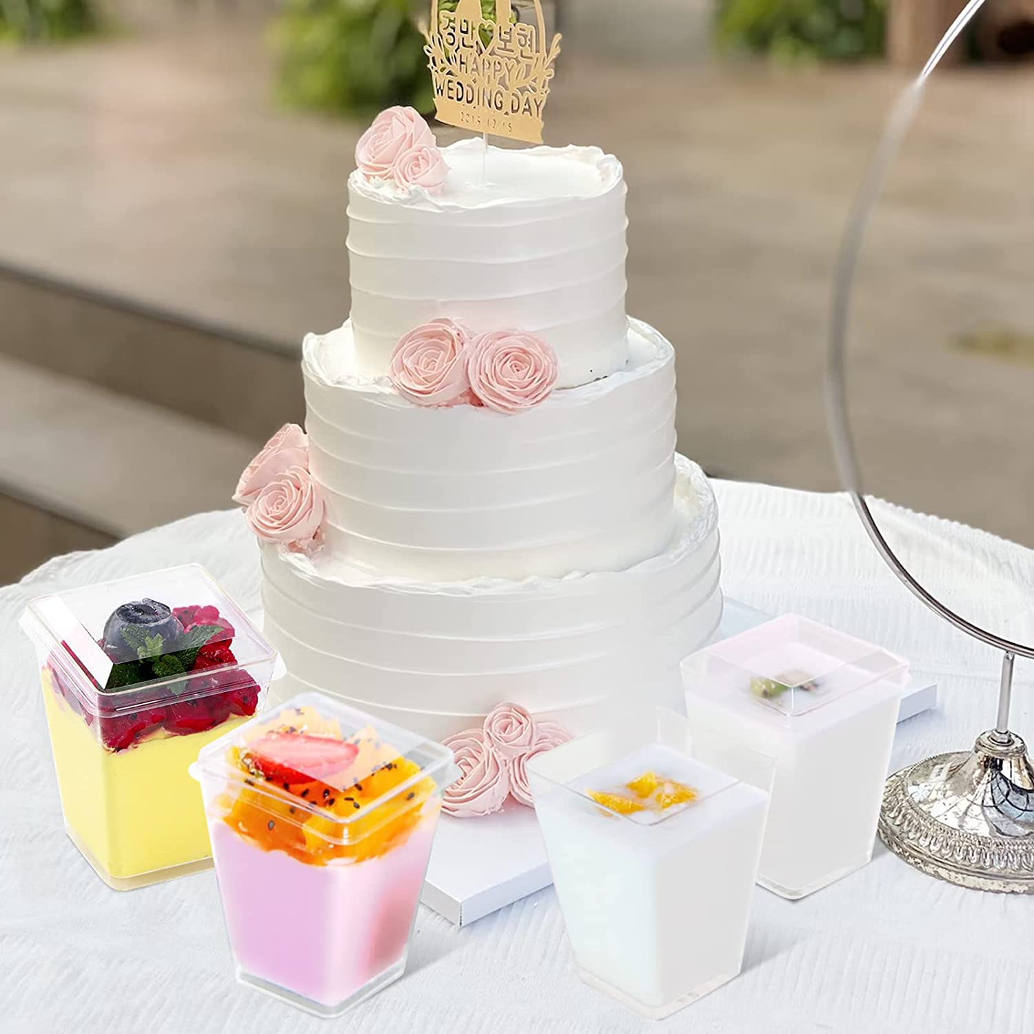 50 X 150Ml Dessert Cups with Lids & Spoons,Clear Plastic Square Cup - Small Reusable Serving Bowl for Tasting Party Shooters Desserts image number 6