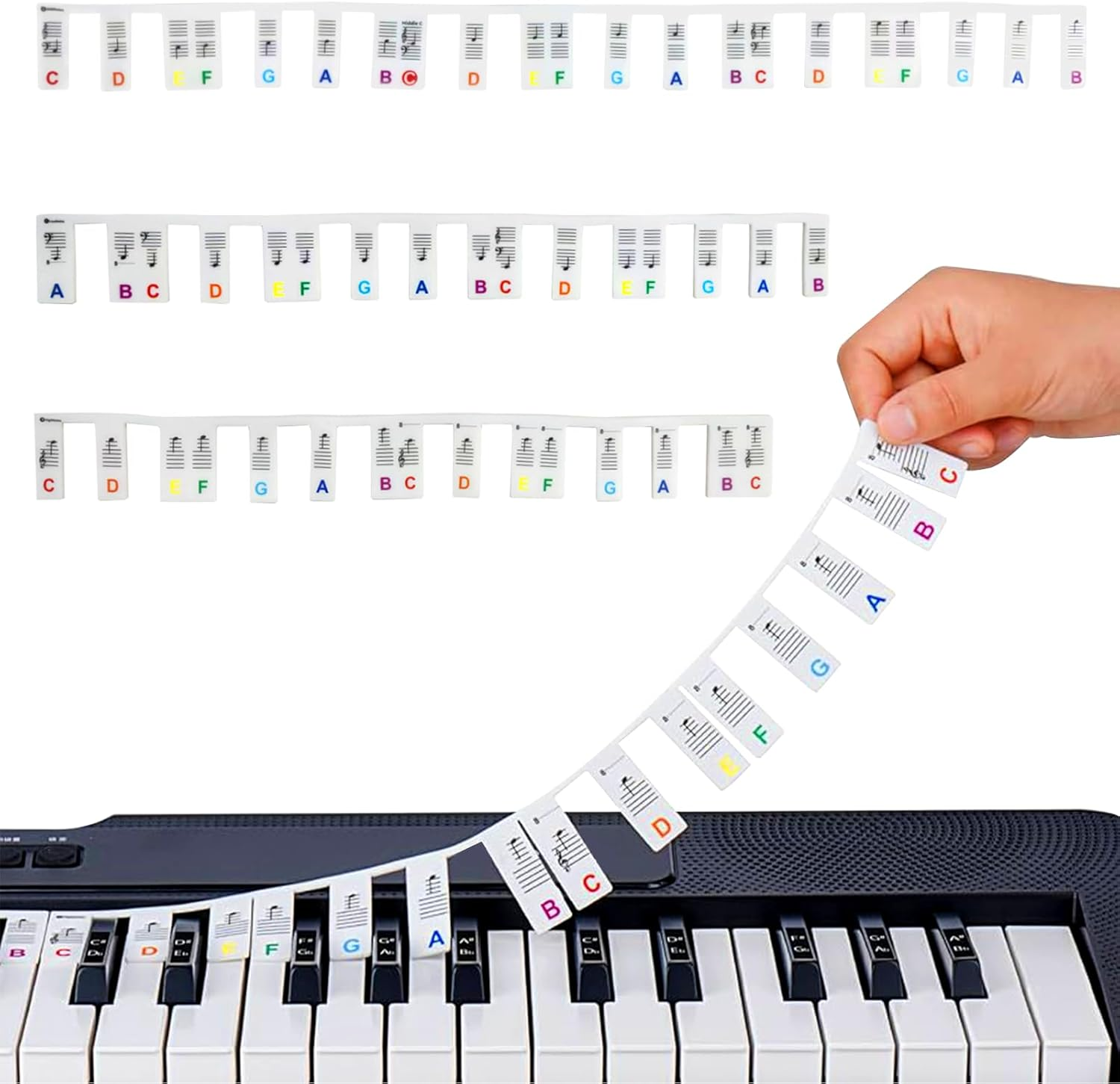 Piano Keyboard Stickers, Piano Stickers, Piano Stickers for Beginners, Removable Piano Notes Guide for Beginner, 61/88 Key Piano Keyboard Note Labels, No Need Stickers Reusable (Rainbow) image number 4
