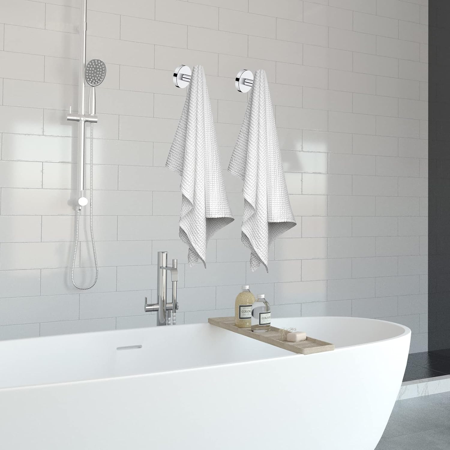 Neween 2PCS Bathroom Towel Hook, Screw in Coat Hooks Wall Mounted Chrome Robe Hooks, Stainless Steel Heavy Duty Wall Hook Cloth Hanger with 4 Screws for Bathroom Hotel image number 3