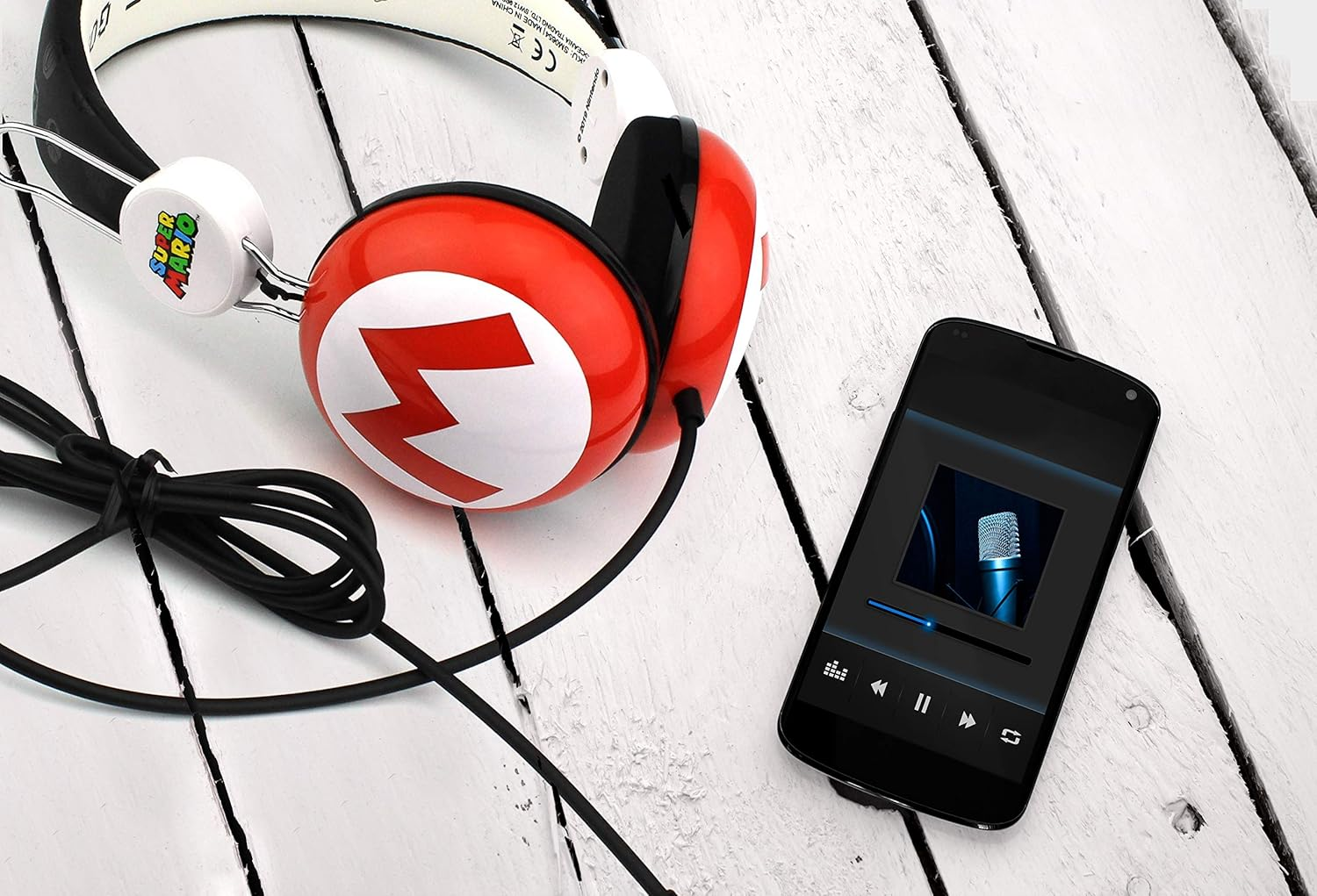 OTL Technologies Tween Kids Super Mario Icon Core Headphones (Padded Headband, 85Db Volume Limit, Colourful Design, Unisex), Red/White image number 4