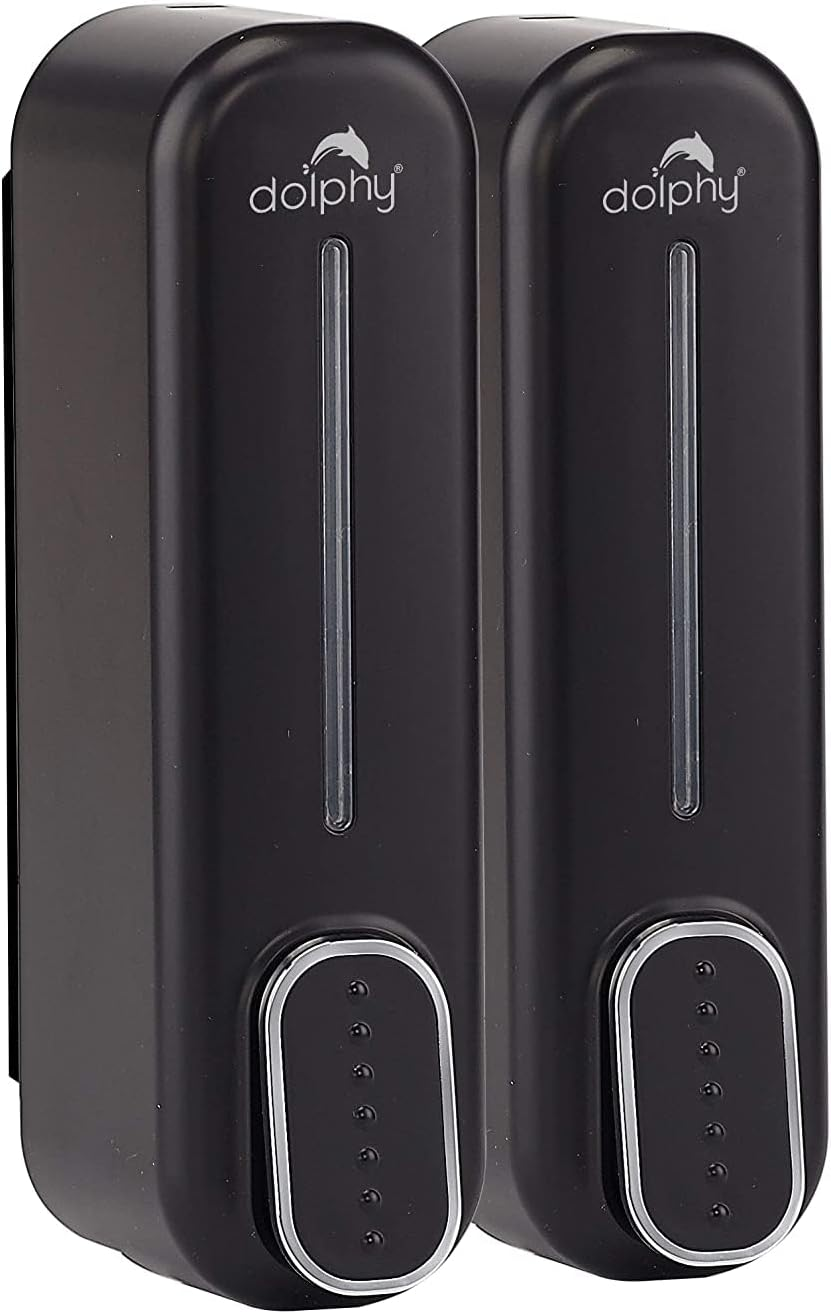 Dolphy 2-Pack Wall Mount Soap Dispenser | 300Ml Each | Black ABS Plastic | Manual | for Liquid Soap, Shampoo, Conditioner, Lotion | Easy Refill | Bathrooms & Kitchens image number 3