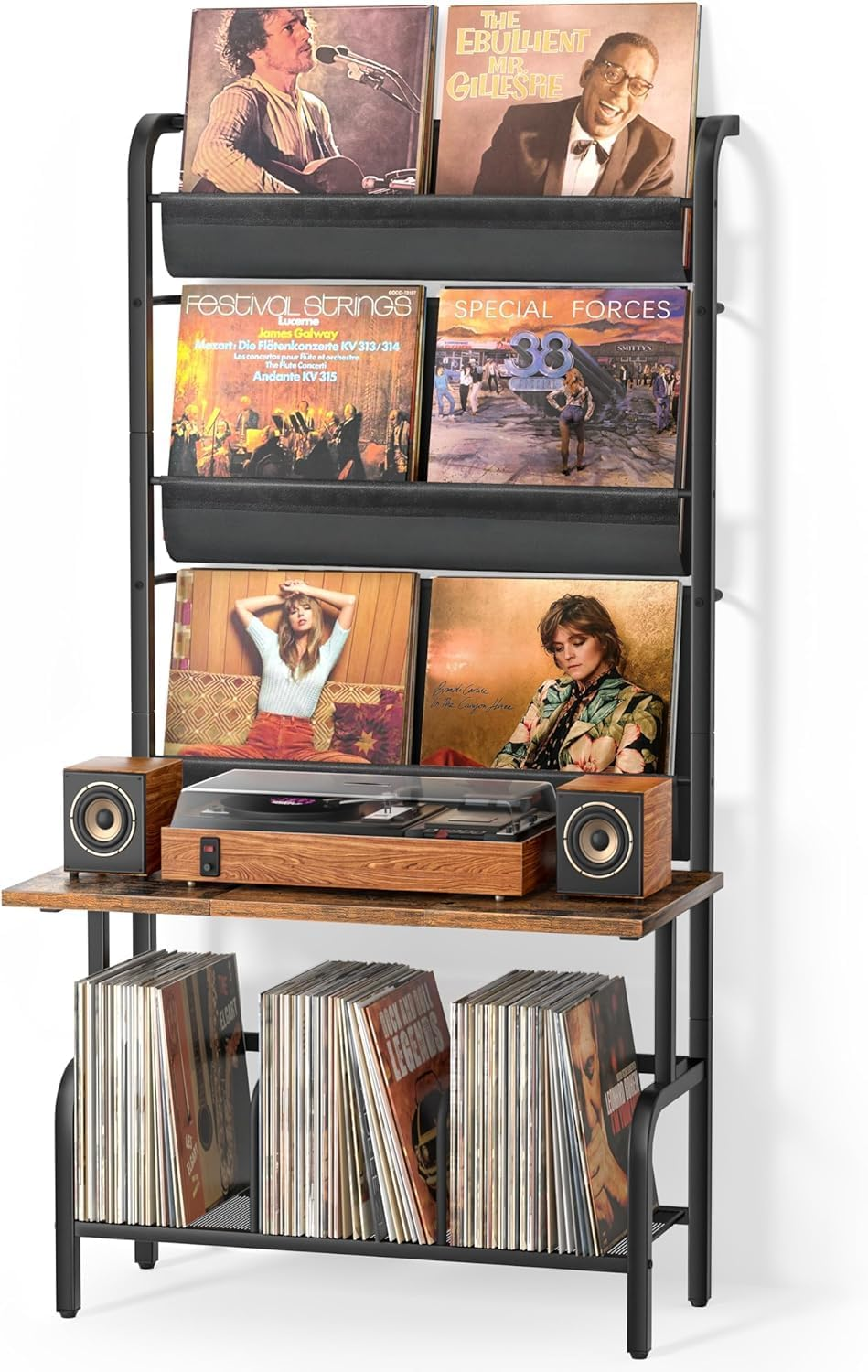 Record Player Stand with Vinyl Storage, Record Player Table for up to 200 Albums, Turntable Stand with Record Holder, Vinyl Display Shelf Cabinet Organizer Rack