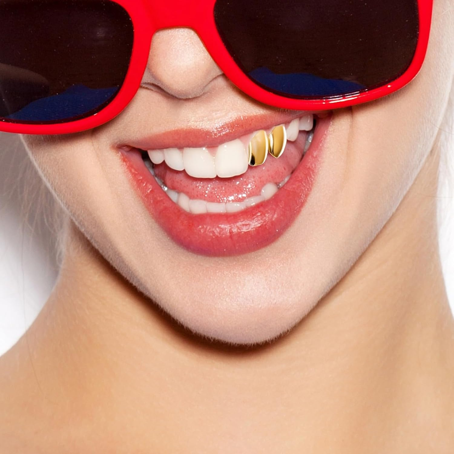 4 Pieces 18K Plated Gold Hip Hop Teeth Grillz Gold Teeth Fake Teeth Hip Hop Single Teeth Grillz Caps Top Grill image number 5