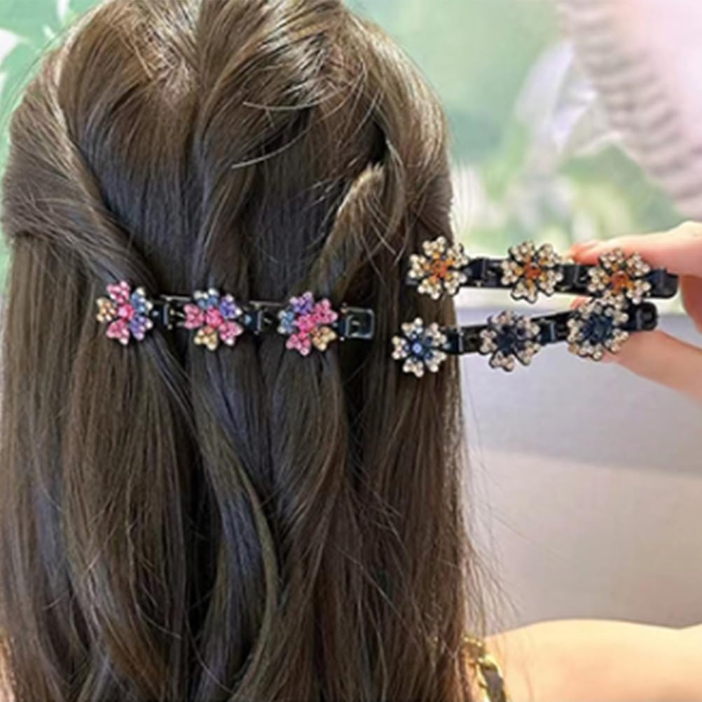Fc'Noqgn Women'S Hair Clips, 4 Pieces Flower Shaped Girl Hair Clips, Braided Hair Clips with Rhinestones, Braided Hair Clips with Shiny Crystal Stones image number 5