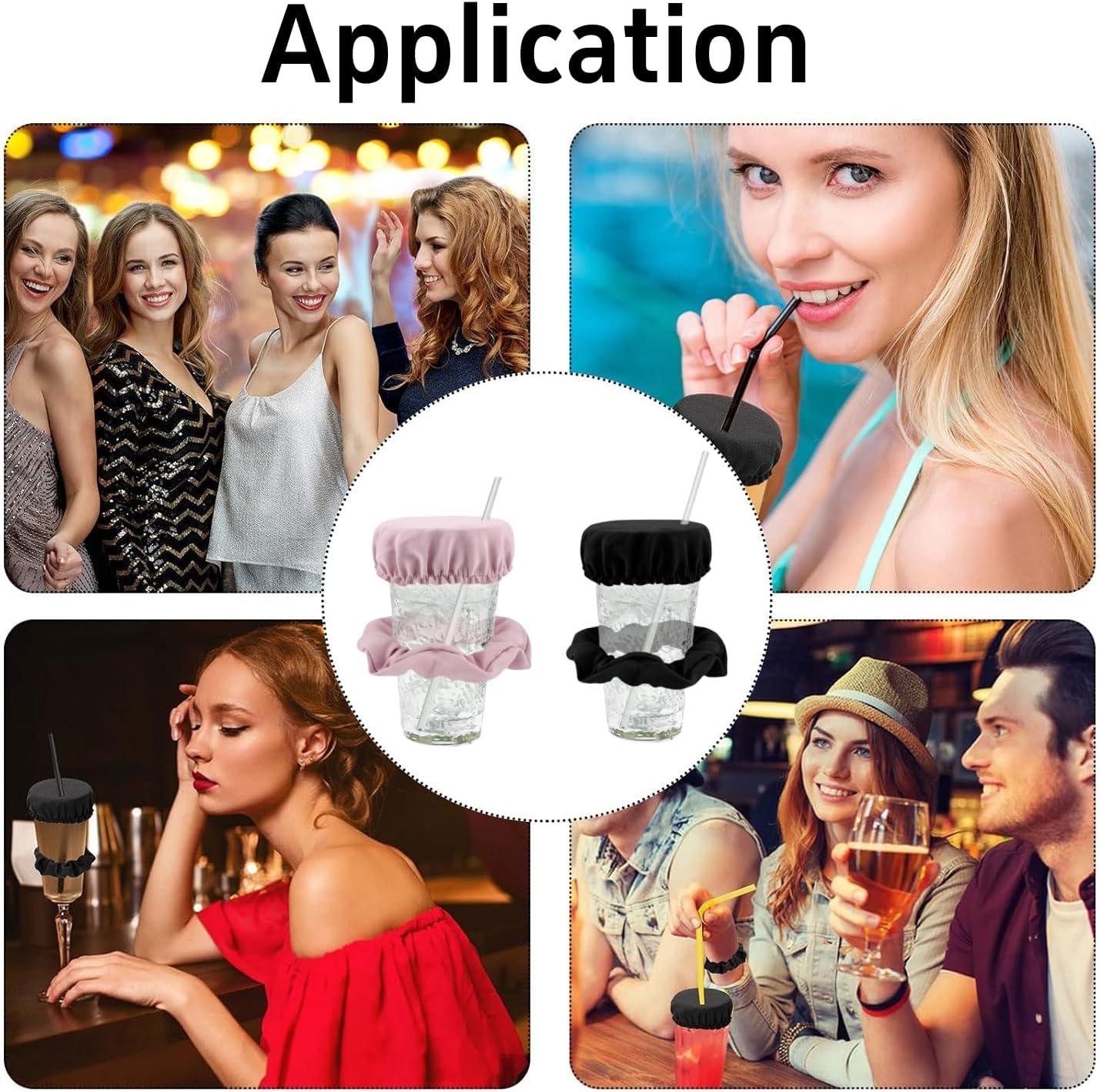 Hair Band for Drink Cover, Pack of 2 Hair Bands, Drink Cover, Scrunchie Cap, Hair Scrunchie, Anti-Spike Drink Lid, Scrunchies, Drink Protection with Straw Hole for Beach, Bar, Parties, Drinks And