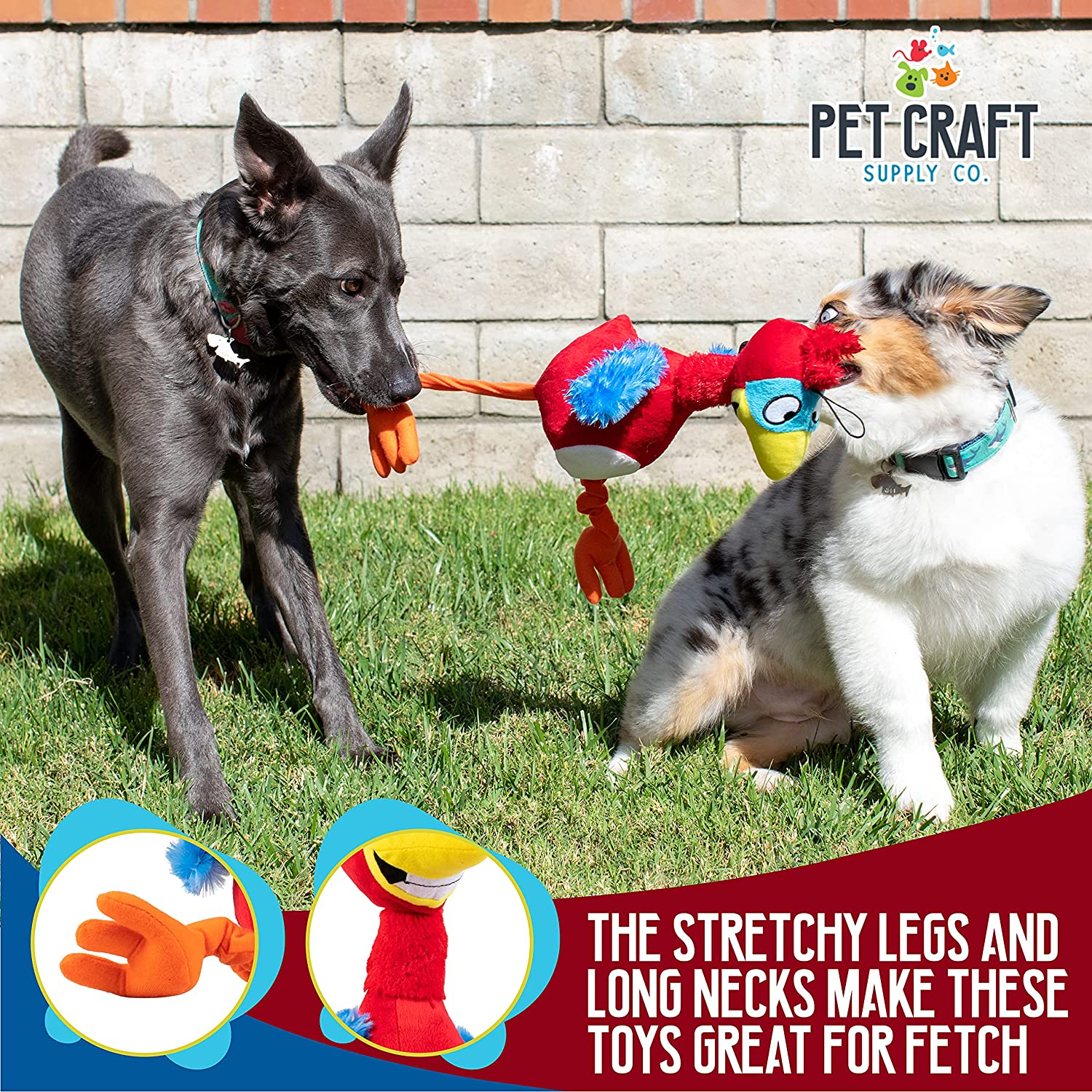 Pet Craft Supply Giggling Puffin & Parrot Multi Pack Interactive Dog Toys with Sound for Large Breed and Small Dogs Soft Chew Plush Dog Toy, Red Black image number 2