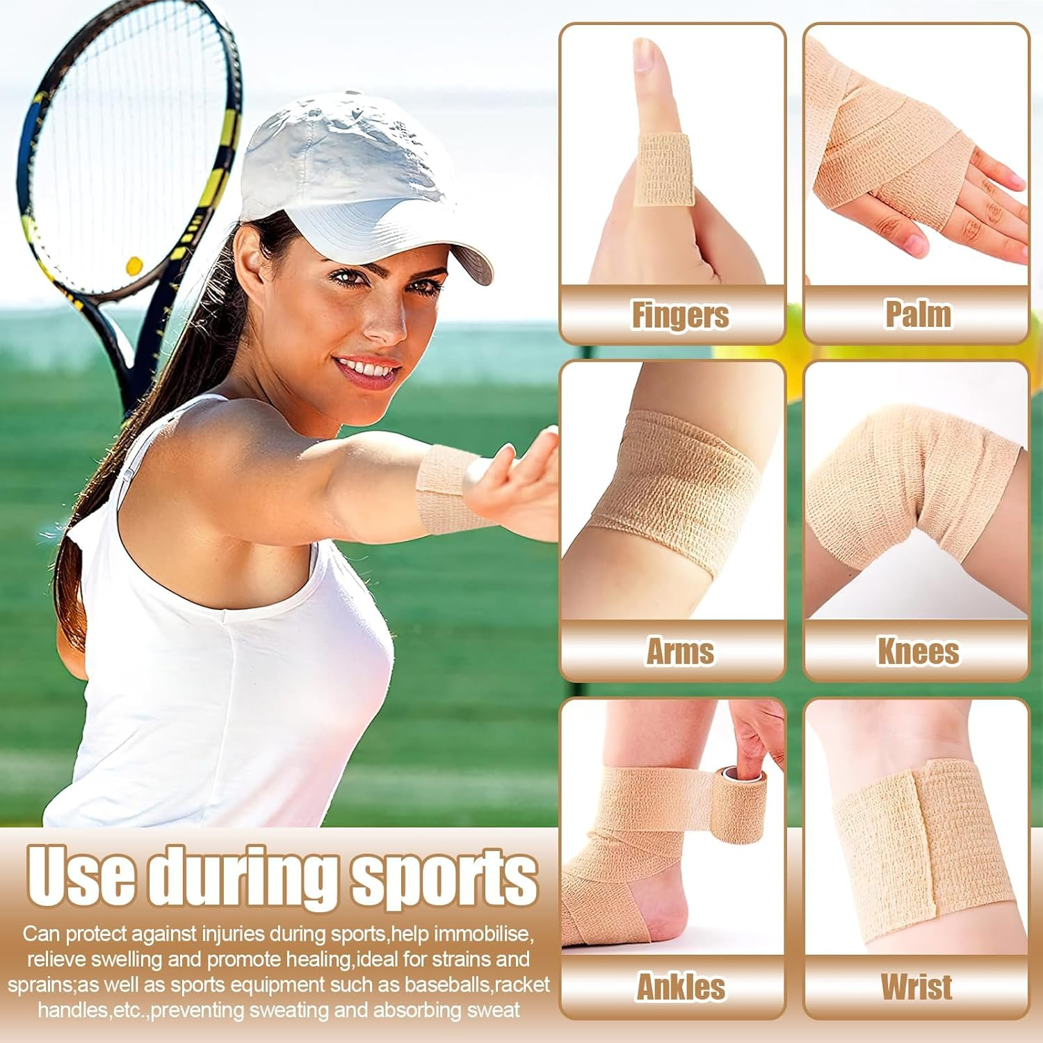 PERCEA Self Adhesive Bandage Wrap, 12 Rolls 2" X 5Yard Elastic Breathable Cohesive Bandage, Non Woven Breathable for Sports Injury, Wrist, Ankle Sprains, Swelling, Vet Wrap image number 6