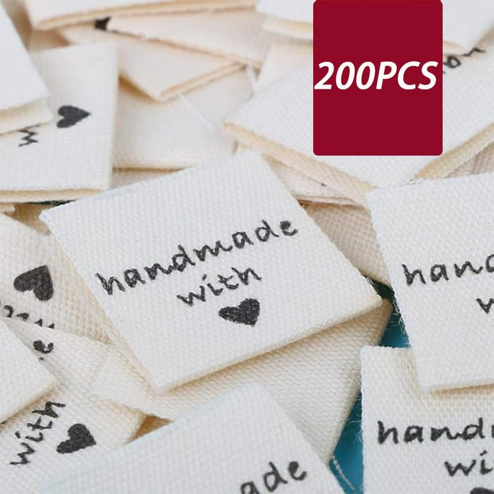 200 Pcs Handmade Sewing with Love Labels, Iron on Labels, Handmade Sewing Clothing Embroidered Labels, Costume Clothing Labels, DIY Knitting Crafts Sewing Decorations image number 6