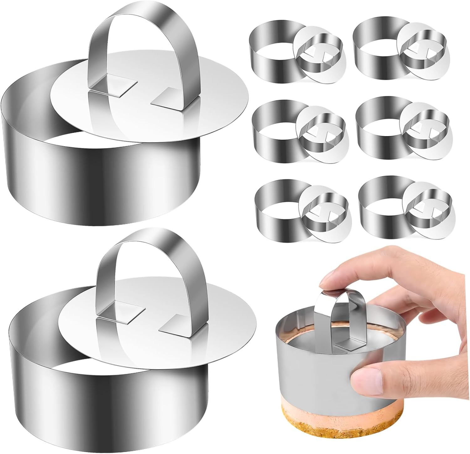 Stainless Steel Cake Molds Set of 8 8Cm Wide 4Cm High round Cake Rings with Pushers for Mousse and Pastry Baking image number 5