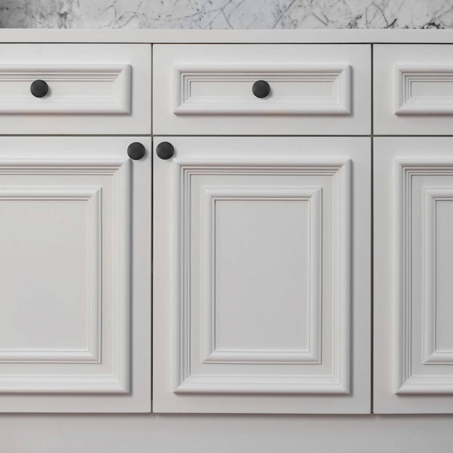 HOJLKLD 12 Pack Matte Black Cabinet Knob 1-1/6 Inch round Cabinet Hardware Knobs for Bedroom Dresser Drawer, Kitchen Cupboard Door and Bathroom Drawer Hardware image number 2