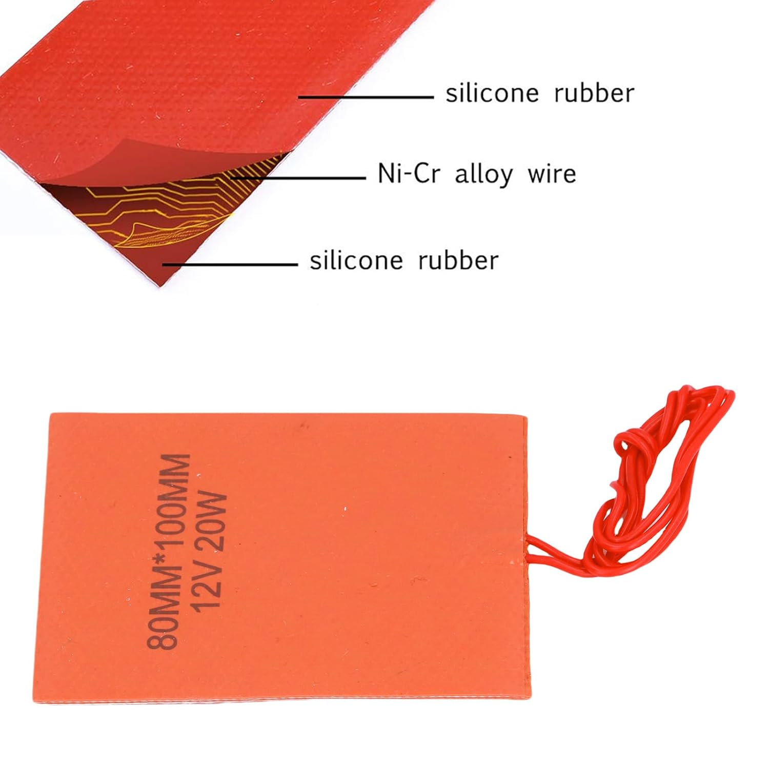 Silicone Rubber Heating Pad 12V 20W, 4 Pcs Flexible Electric Heater Mat 80X100Mm with Self Adhesive Backing Thermal Protector, for Automotive Industrial Equipment, Oil Pan, Pipe image number 5