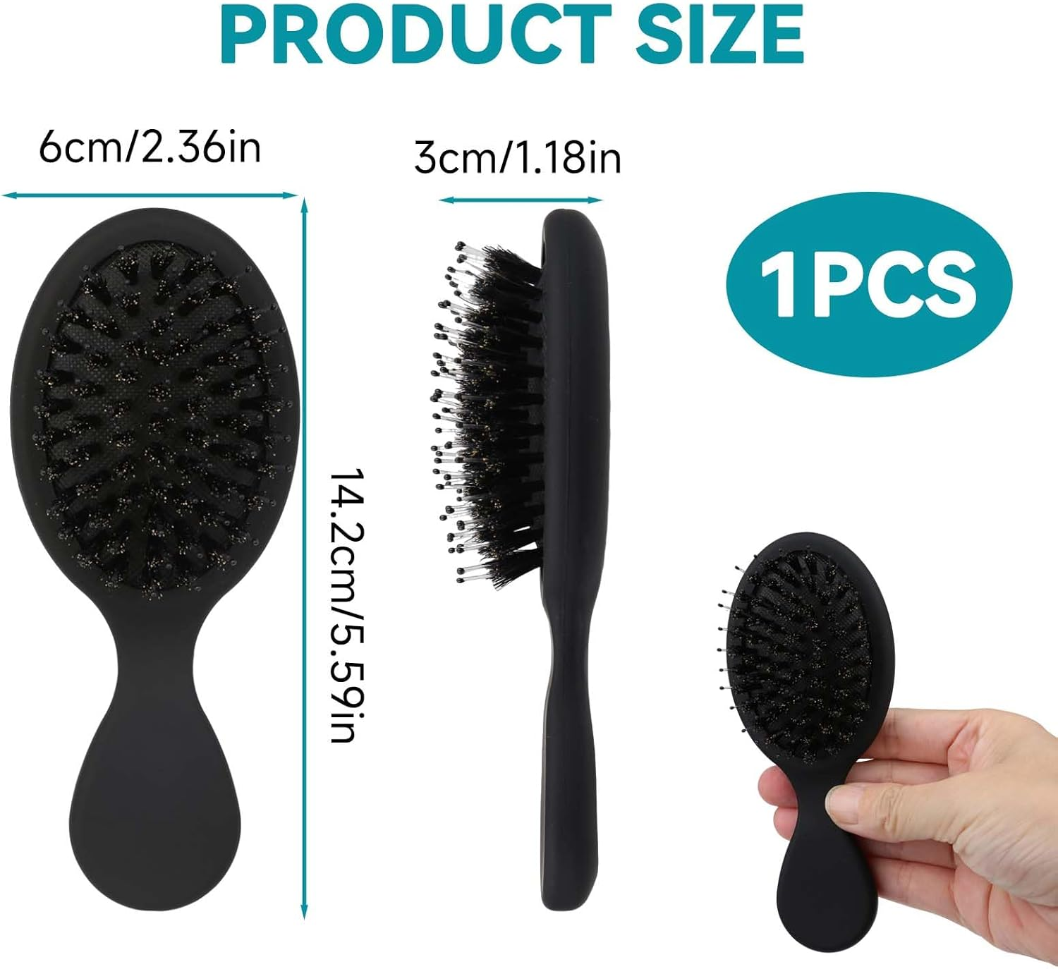 Teccfly Hair Brush,Mini Portable Detangling Brushes for Travel and Baby Kids, Adults Ultra-Soft Air Cushion Scalp Massage Wet and Dry Hair Styling Tool for All Types (Black) image number 6