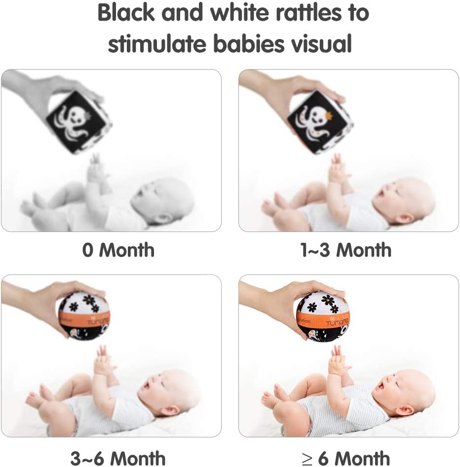 TUMAMA High Contrast Shapes Sets Baby Toys, Black and White Stroller Toy for Car Seat Baby Plush Rattles Rings Hanging Toy for 0 3 6 9 to 12 Months, Newborn,Toddlers,Infants (4 Packs) image number 4