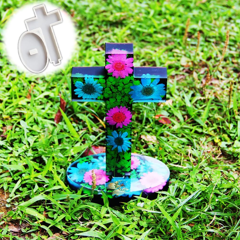 Silicone Cross Mould with Base, Decorative Plaster Casting Mould for Epoxy Resin Ornaments, White image number 6