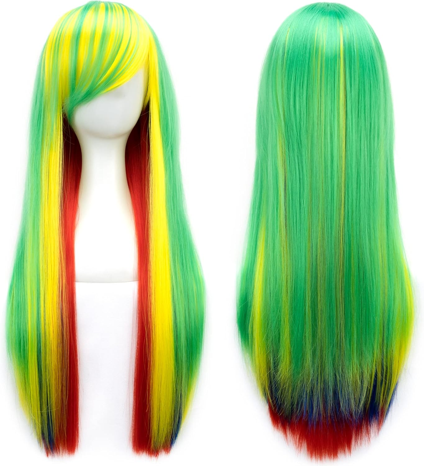 IMISSU 26'' Long Curly Natural Hair Cosplay Wig with Bangs Colorful Halloween Costume Party Wigs for Women (Pink Purple)