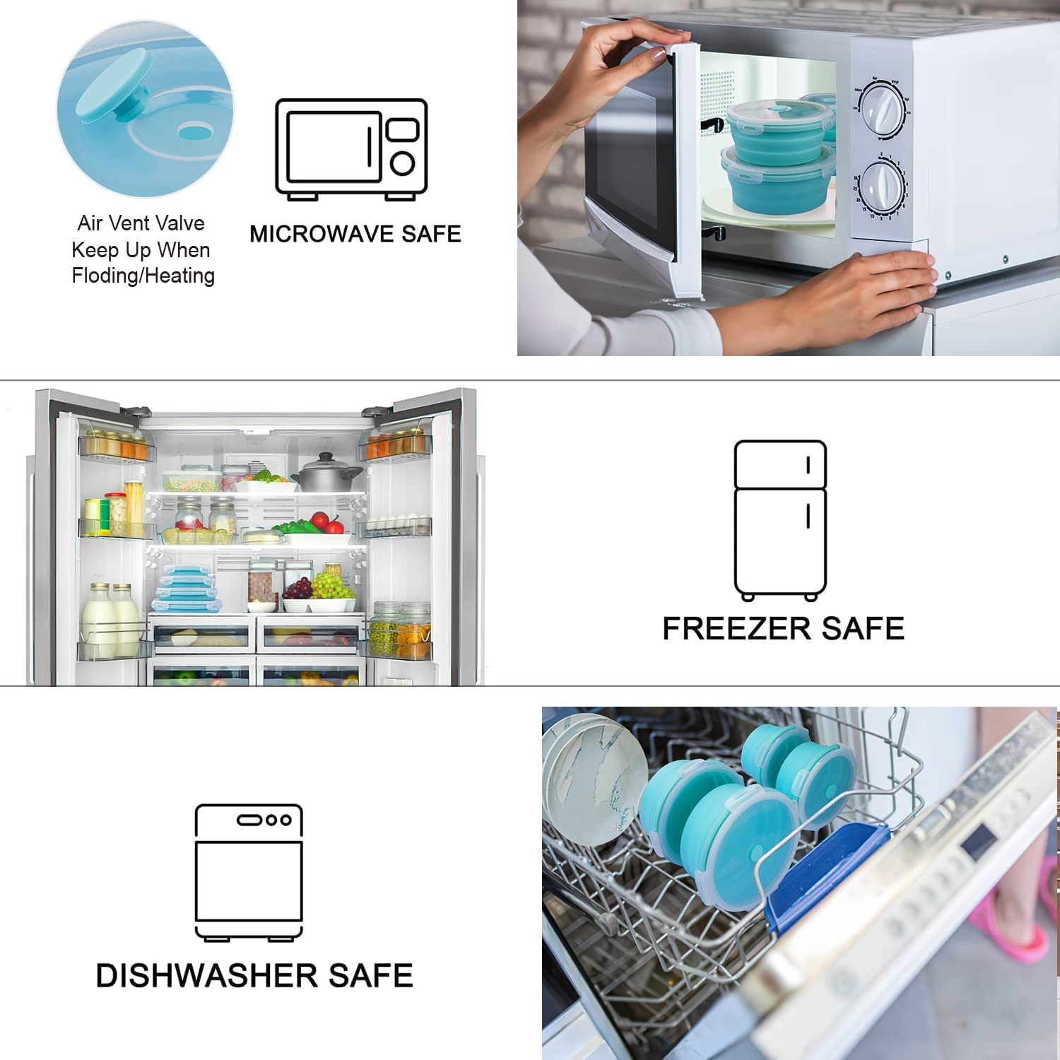 RAXCO Collapsible Food Storage Containers,4-Piece Silicone Bento Lunch Boxes,Salad Bowls and Camping Picnic