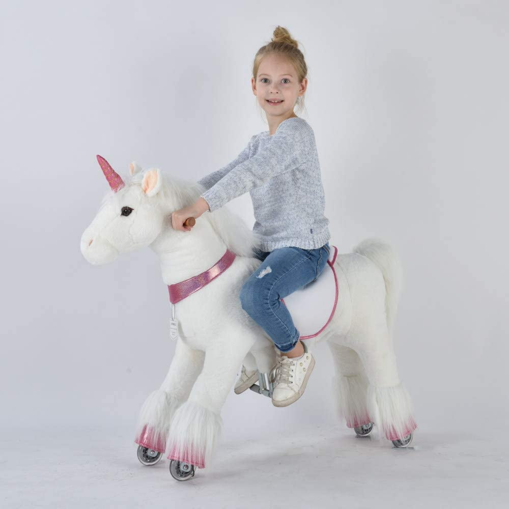 UFREE Horse Action Pony, Ride on Toy, Mechanical Moving Horse, Giddyup for Children 4 to 9 Years Old, Height 36 Inch (Unicorn with Pink Horn) image number 5