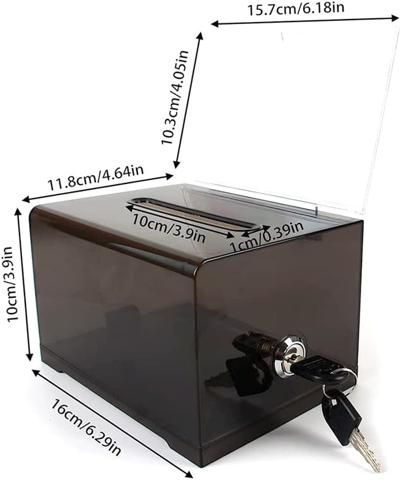 KAFENDA Donation Ballot Box with Lock - Suggestion Box with Sign Holder for Business Cards/Tips Jars/Sweepstakes Boxes (Black)