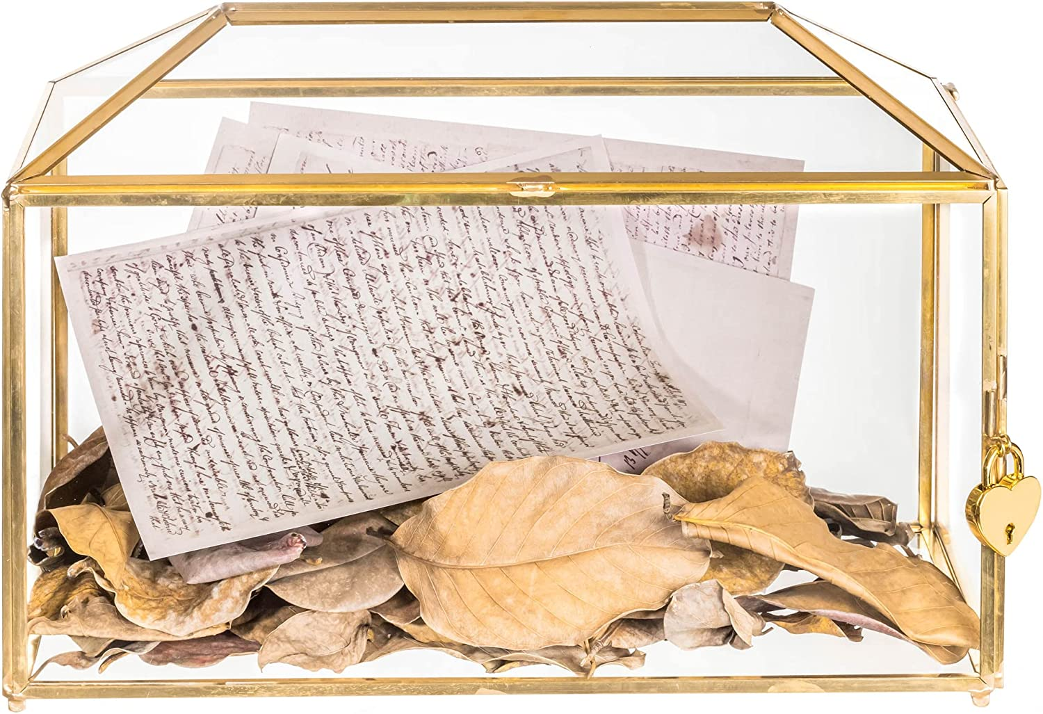 NCYP Wedding Cards Box with Slot and Lock, 12.6" X 5.9" X 9" Rose Gold Glass Envelope Card Holder for Birthday Party Reception, Decorative Terrarium (Glass Box Only) Slot Length 7.3 Inches