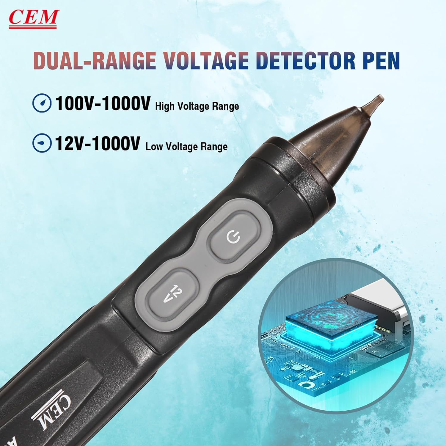CEM AC-15EX Voltage Tester with Dual Range 12V-1000V/100V-1000V, Non-Contact Explosion-Proof NCV Voltage Detector for Wire Breakpoint Live/Null Wire Test Socket with Flashlight Buzzer & Light Alarm