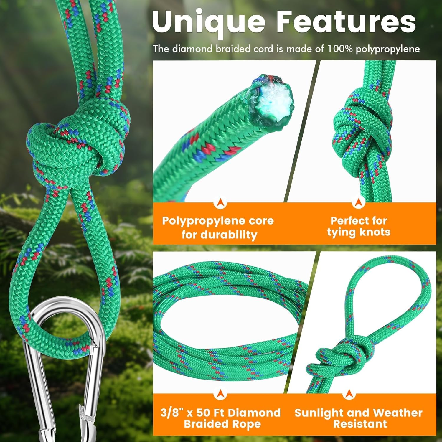 Maxxhaul 50227 3/8" X 50 Ft Diamond Braided Rope Extra Strength-Sunlight and Weather Resistant, Multicolor