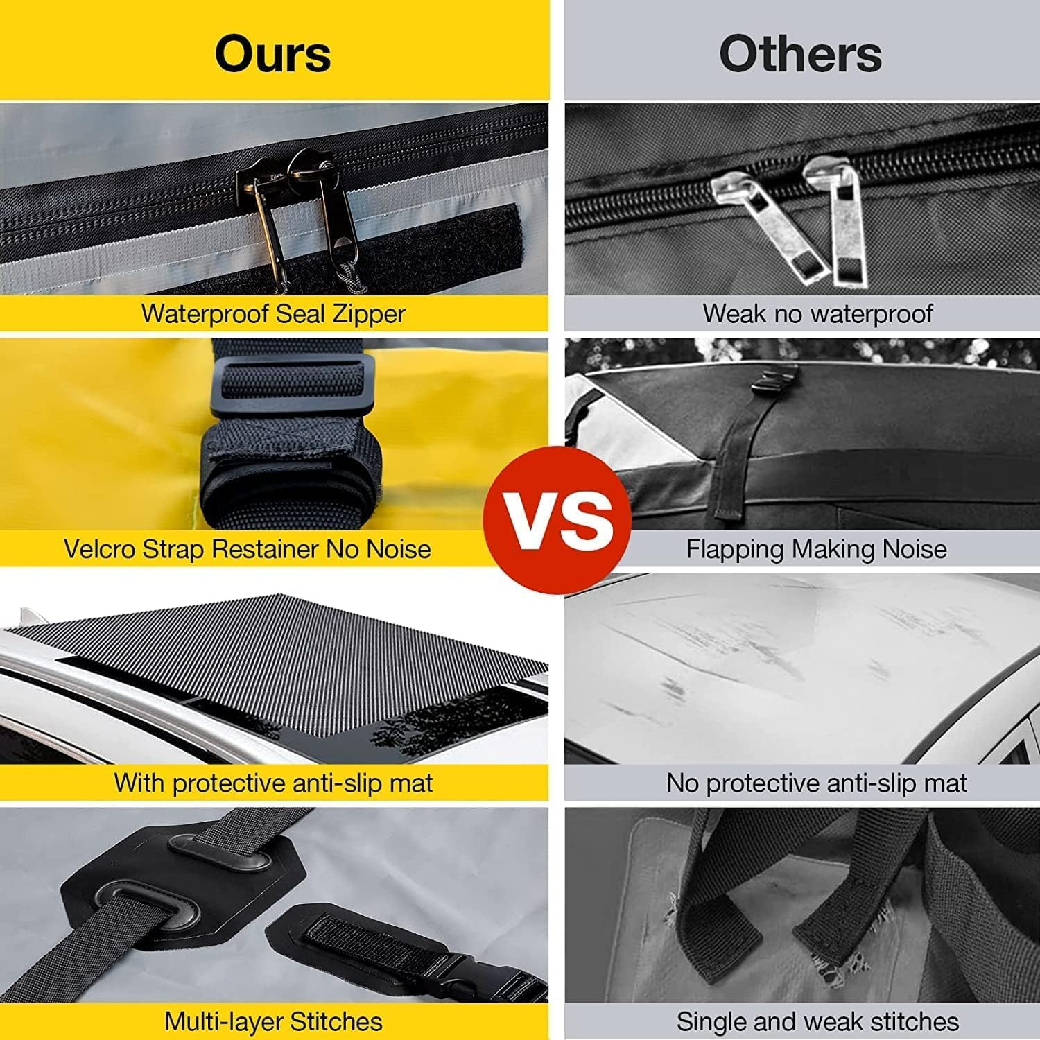 WILDROAD Car Roof Bag Rooftop Cargo Carrier, 21 Cubic Feet Waterproof Roof Luggage Cargo Carrier Bag with Anti-Slip Mat for All Cars Vehicles SUV With/Without Rack (21 Cubic Feet) image number 6