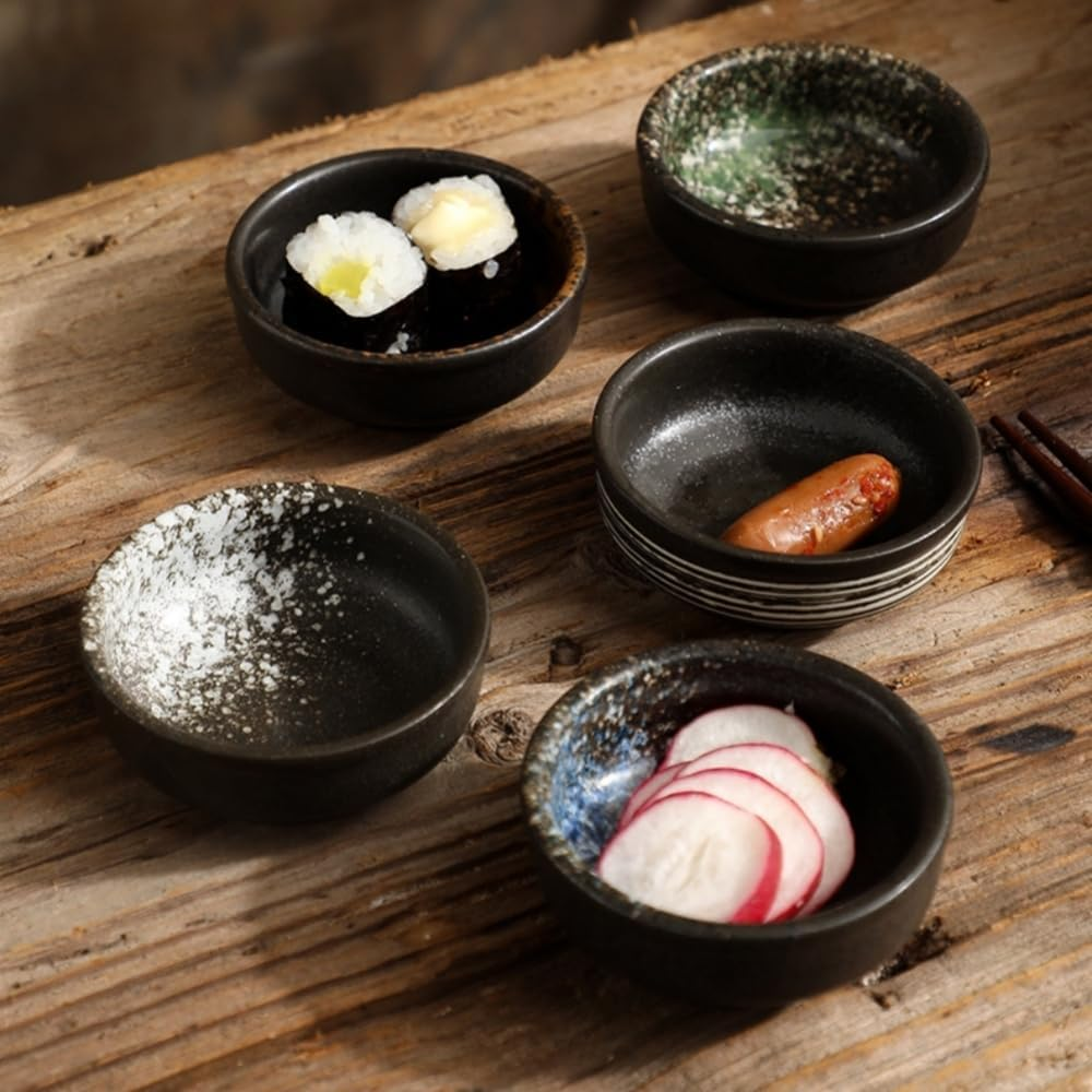 5 Pc-Japanese Style Ceramic Sauce Dipping Dishes Set, Small round Condiment Bowls, Appetizer Serving Bowls for Sushi and Dipping (5)
