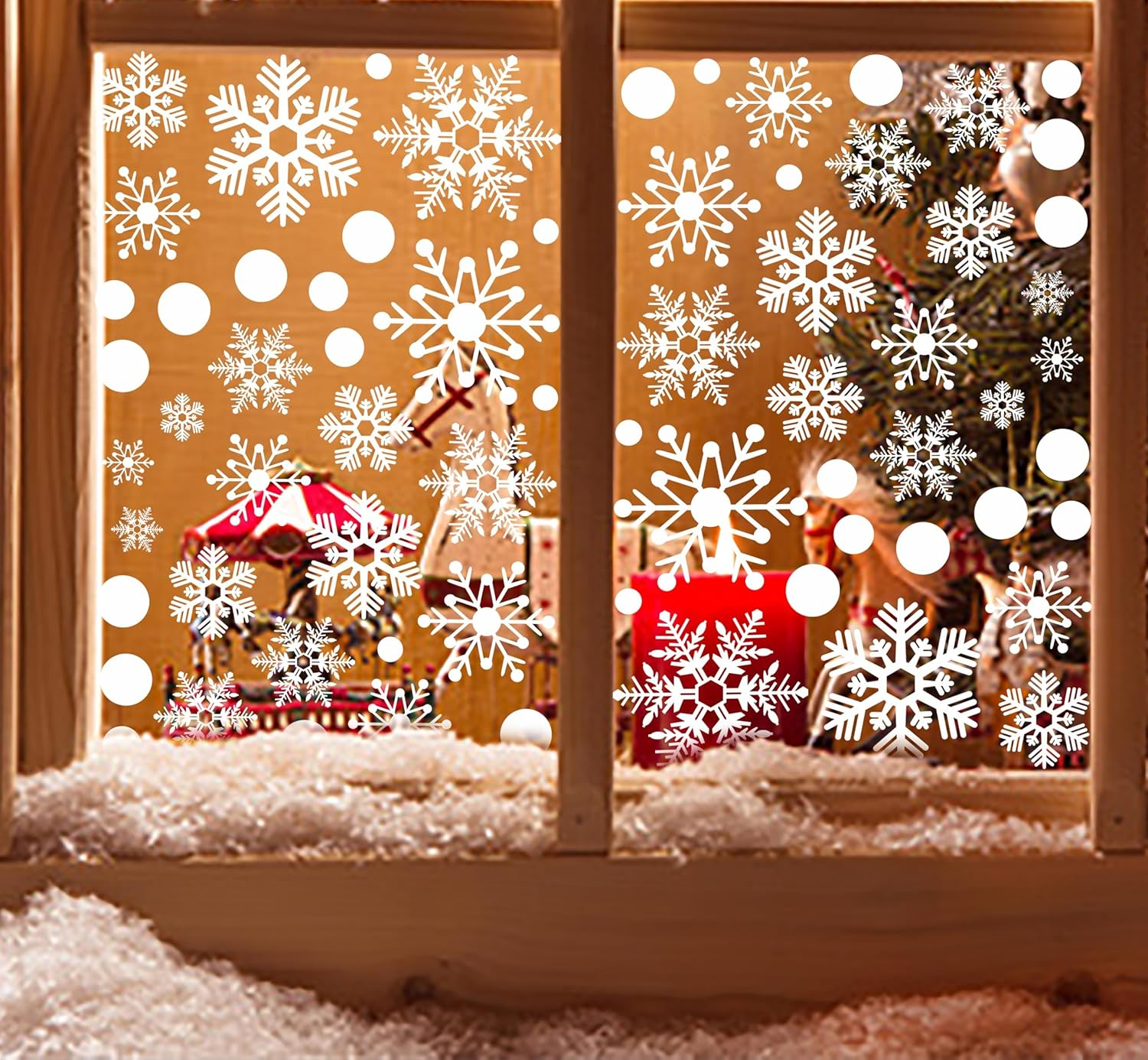 321Pcs Christmas Window Clings for Glass Windows 9Sheets Christmas Window Decals Snowflakes Christmas Decorations Indoor Christmas Window Stickers for Kids Holiday Window Clings Winter Decorations image number 4
