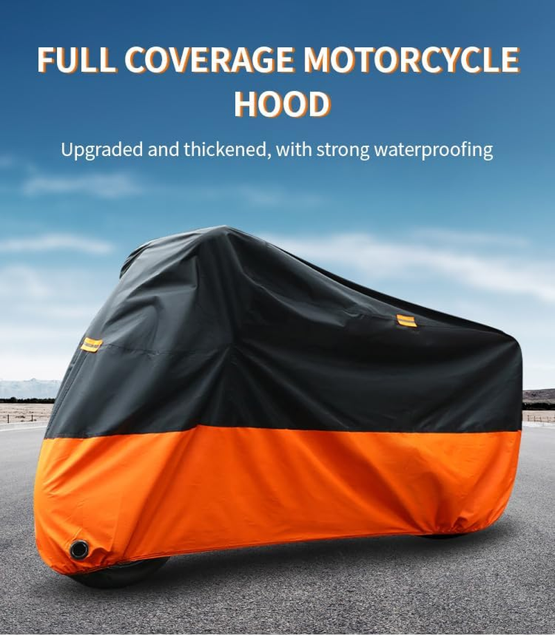 New Motorcycle Cover All Season,Quality Waterproof Sun Outdoor Protection Scooter Shelter Tear Proof Night Reflective & Front and Rear Lock-Holes,Storage Bag Fit up to 105" Motorcycles Yamaha,Honda image number 4