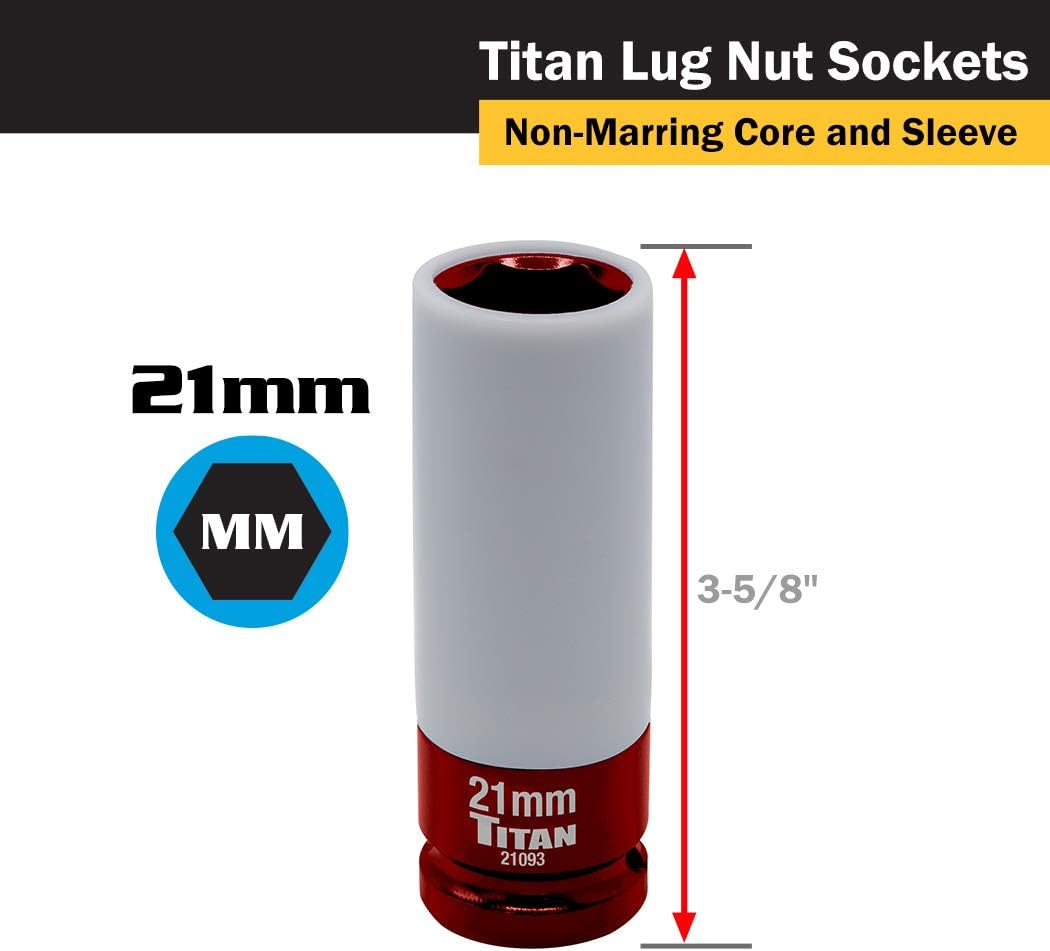 Titan 21183 3-Piece 1/2-Inch Drive Non-Marring Impact Deep Lug Nut Socket Set, Includes 17Mm, 19Mm, and 21Mm image number 1