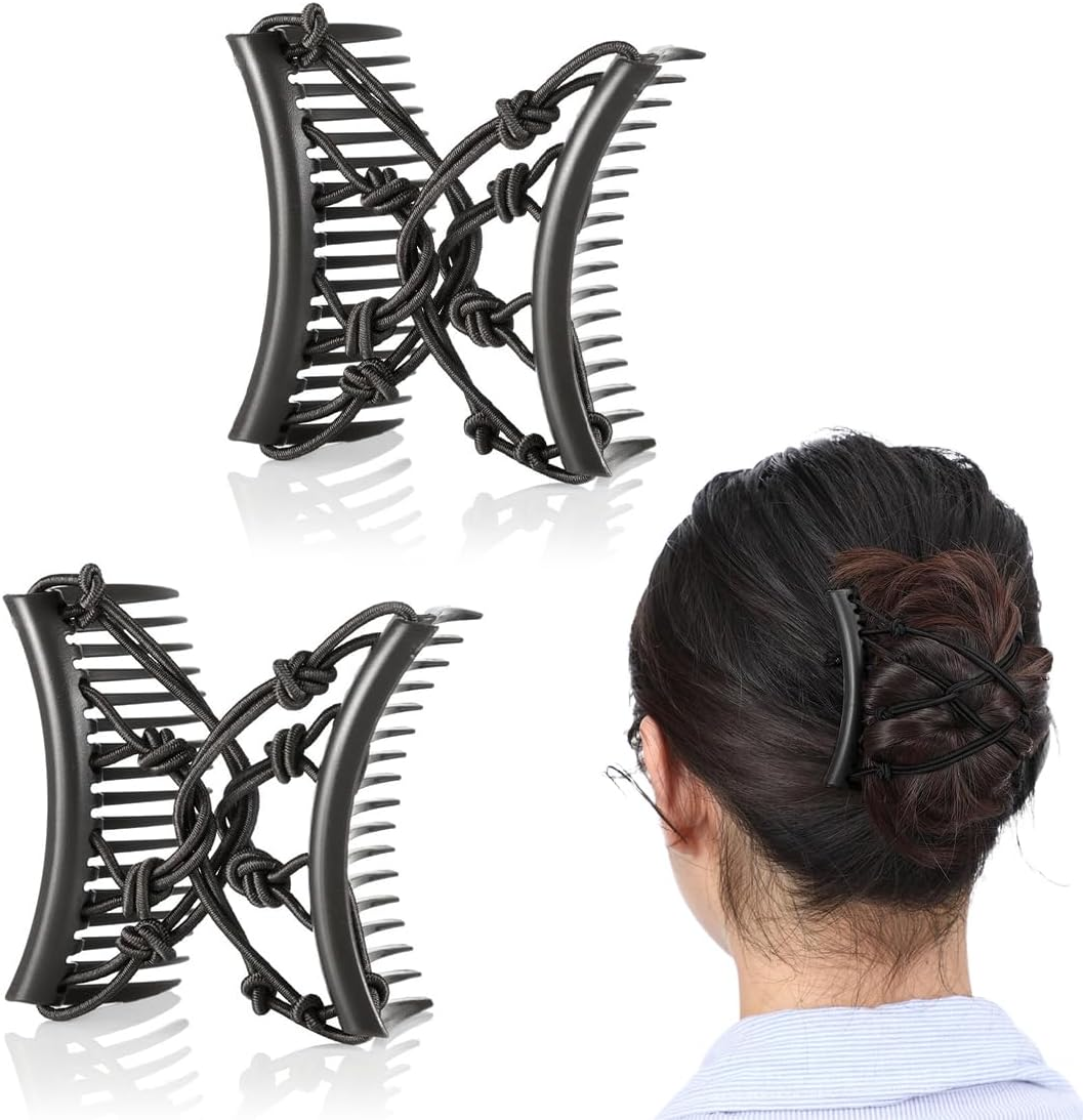 XENQITO Pack of 2 Hair Combs for Clips, Hair Clips, Women, Fashionable Stretchy Hair Clip for Thick or Fine Hair, Durable Double Hair Comb Beads for Women Girls Hair Accessories DIY Hairstyle (Black) image number 4