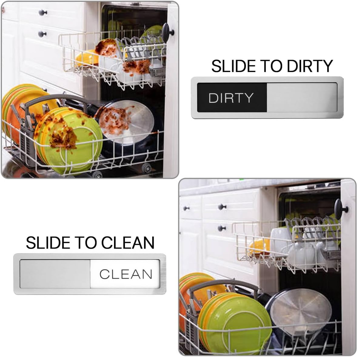VOSO Dishwasher Magnet Clean Dirty Sign, Non-Scratch Strong Magnetic Backing, Double-Sided Adhesives Stickers Included, Sliding Dishwasher Indicator Suitable for Kitchen Dishwashers image number 3