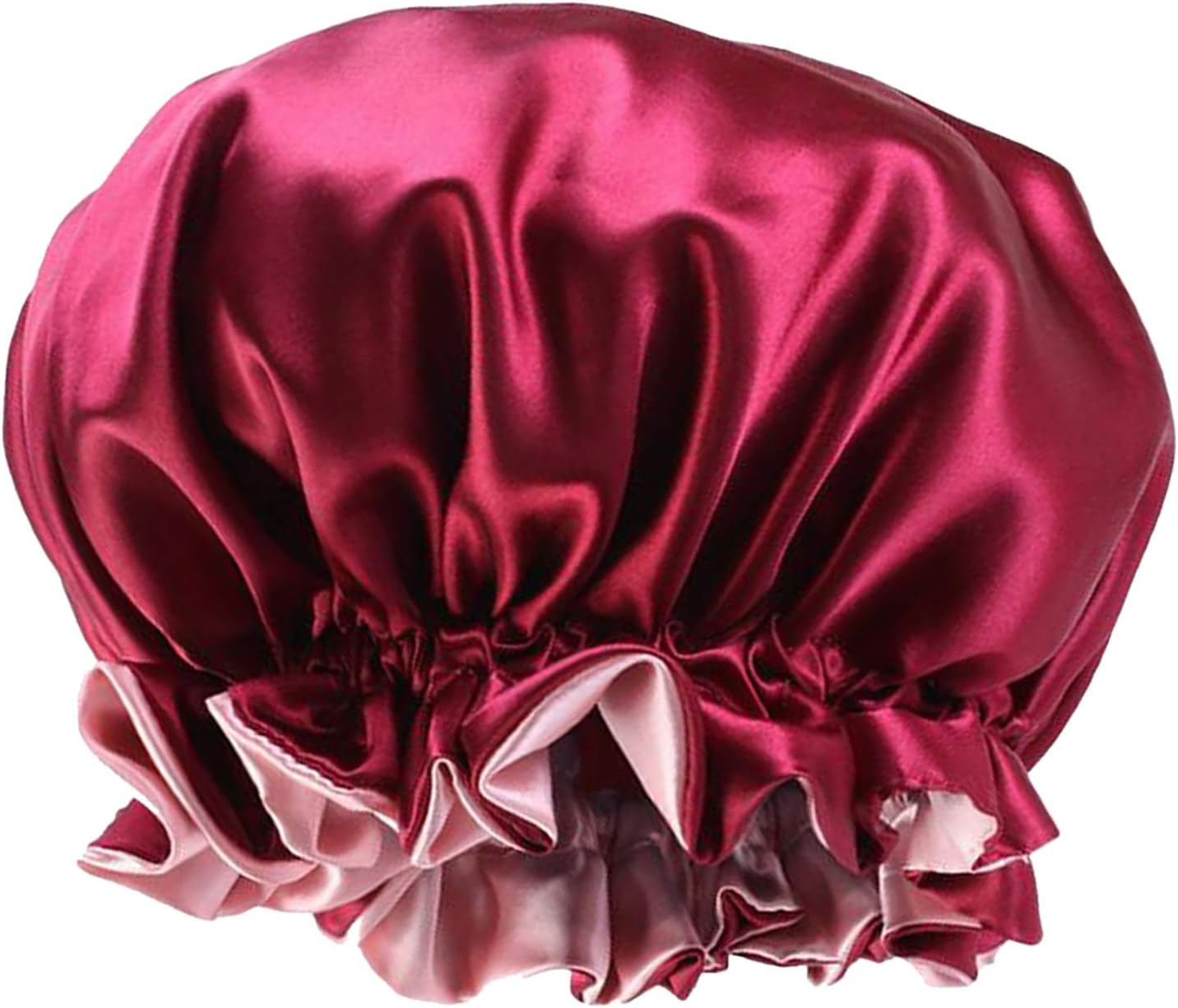 Nobranded Women Silky Satin Bonnet Reversible Sleep Cap Salon Chemo Hat for Curly Hair - Wine Red, 36 X36X1Cm image number 3