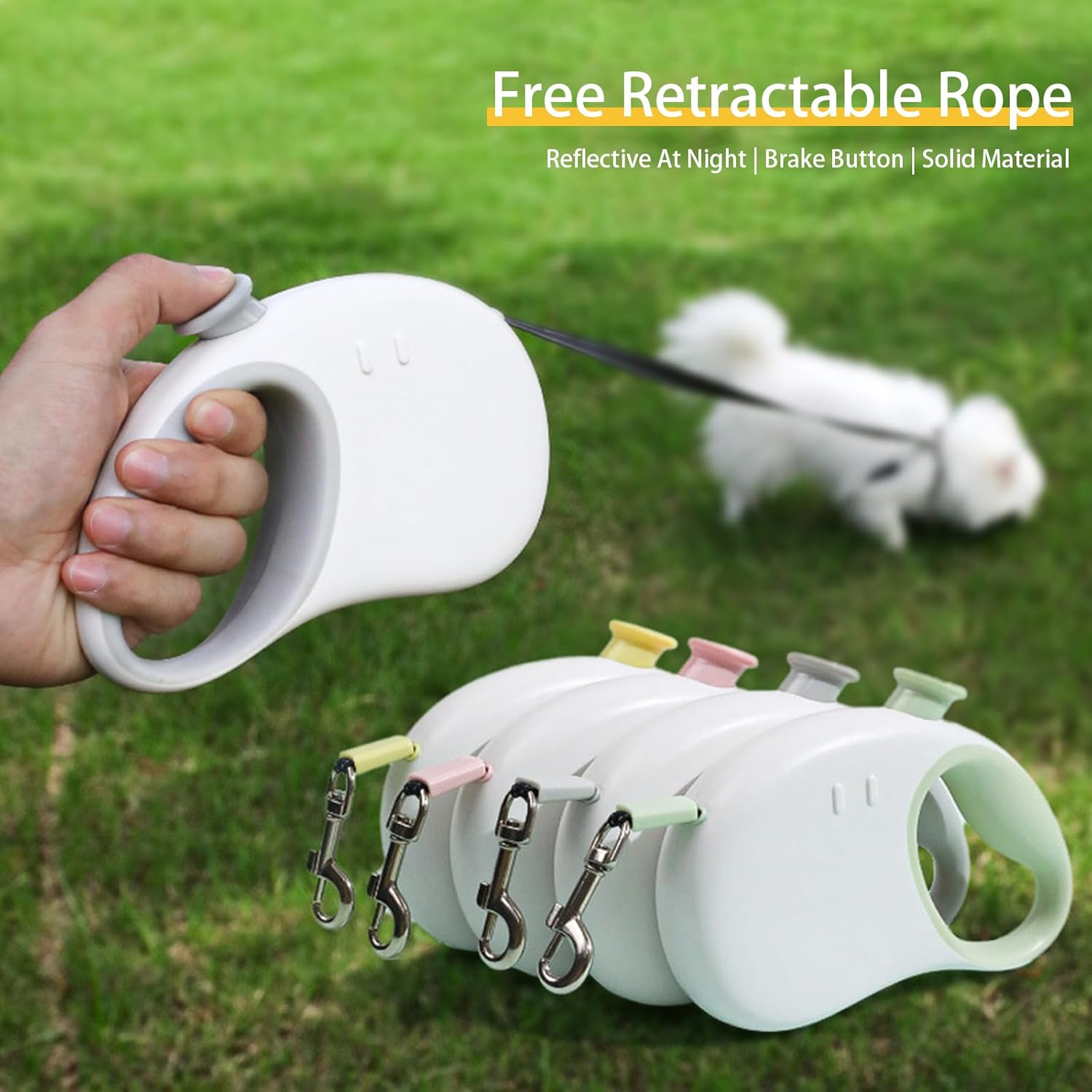 Tangle-Free Retractable Dog Leash with Brake - 3M Strong Nylon, Compact for Small Dogs, Also Suitable for Cat and Other Small Animals, Perfect for Gifts (Yellow) - Grey image number 3