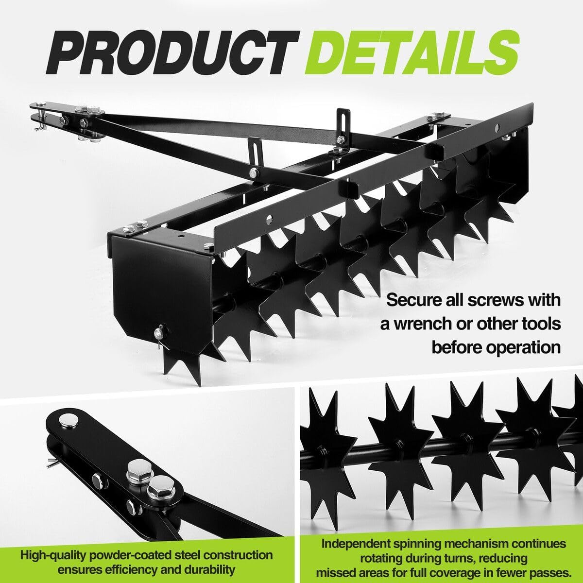 SHOGUN Tow behind Lawn Aerator Tractor 81Cm Pull Spike Grass Soil Penetrator Loosener Rolling Ride on Mower Hitch Heavy Duty Steel Tines Farm Garden Yard image number 2