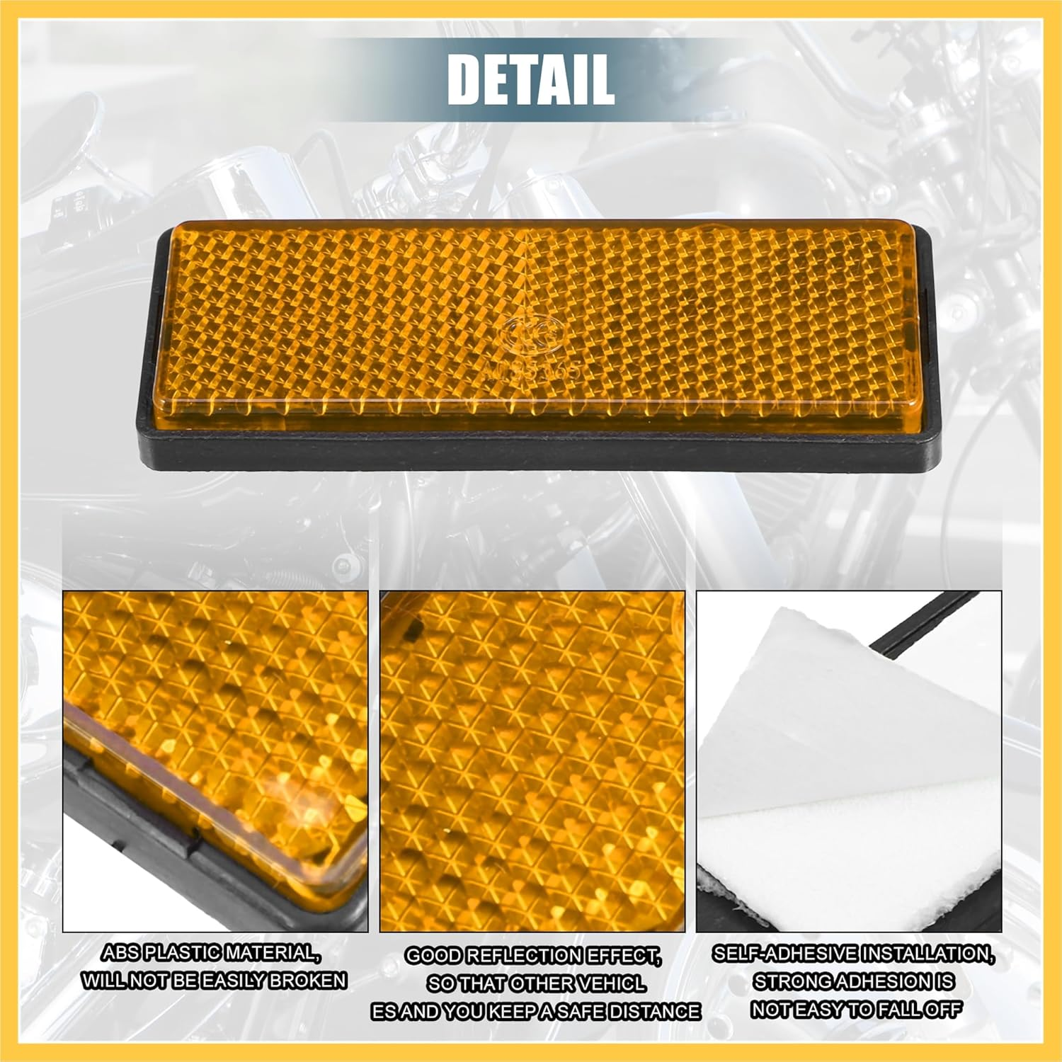 8 Pcs Rectangular Stick-On Safety Spoke Reflective Self Adhesive Reflector for Gate Posts Cars Trailer Motorcycle Trucks Boat Bicycle Bike Orange Auto Replacement Parts image number 5