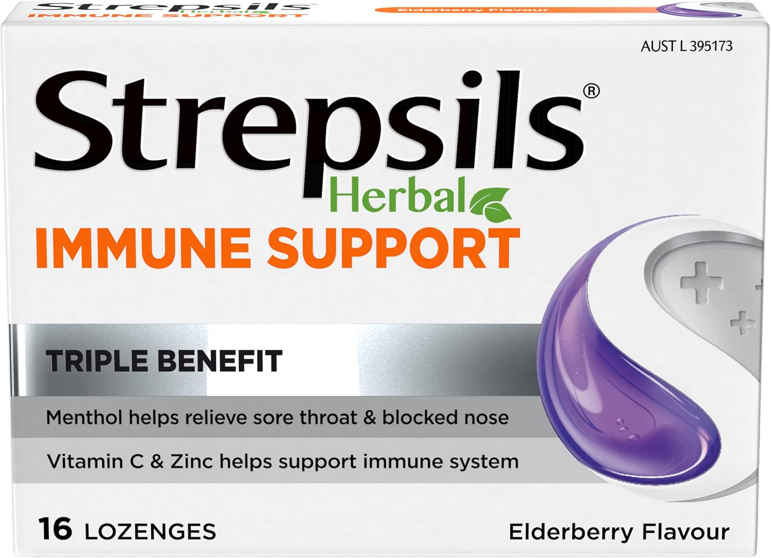 Strepsils Herbal Immune Support Lozenges, Elderberry, 16 Pack image number 1