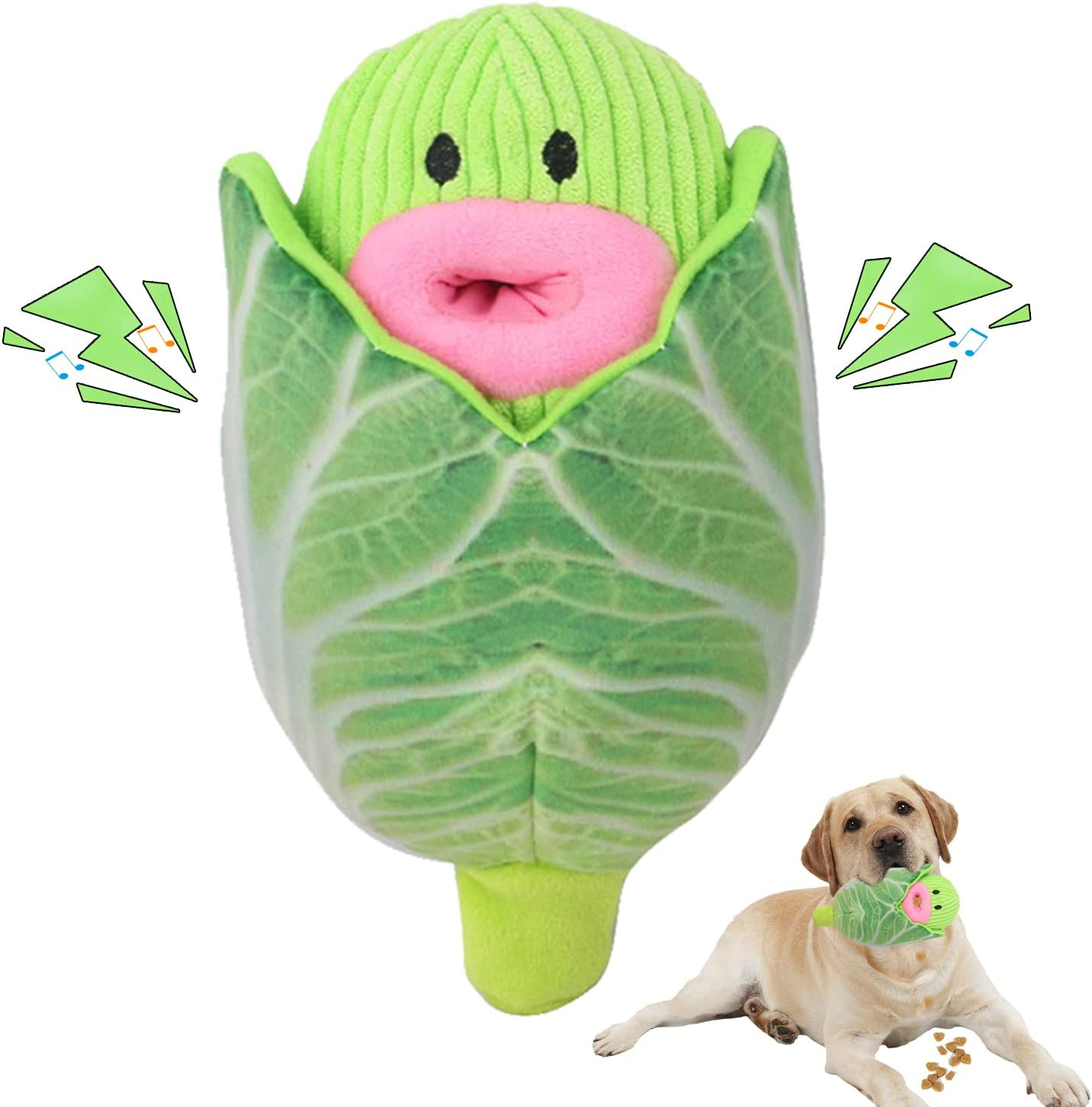 Puzzle Squeaky Dog Toys - Iziv Interactive Puppy Vegetable Plush Snuffle Toy, Food Leakage Dog Chew Toys, Dog Training Toy for Small/Medium Dogs, Treat Dispensing Game(Cabbage) image number 1