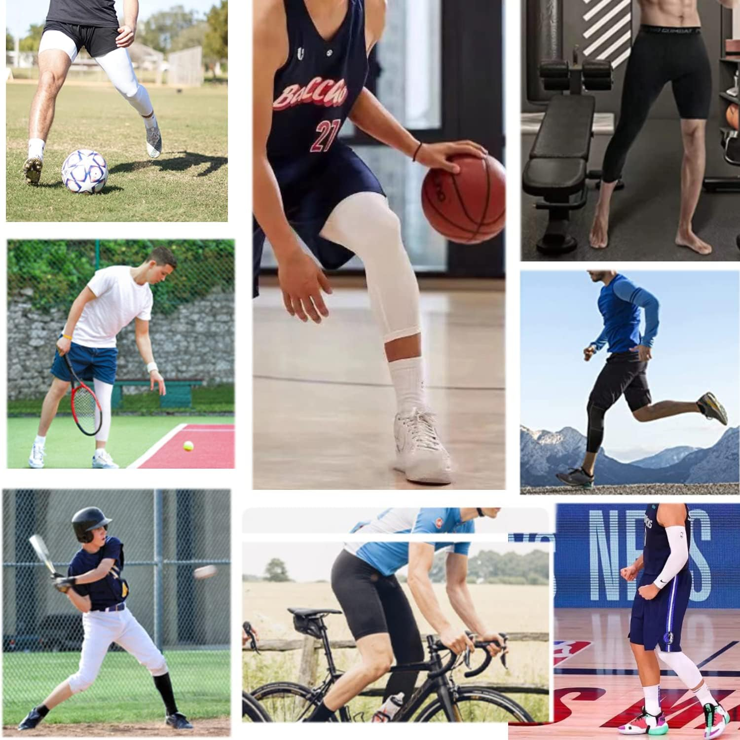 Men'S Compression Sport Pants Single Leg 3/4 Base Layer Basketball Leggings Athletic One Leg Capri Tights Running image number 2