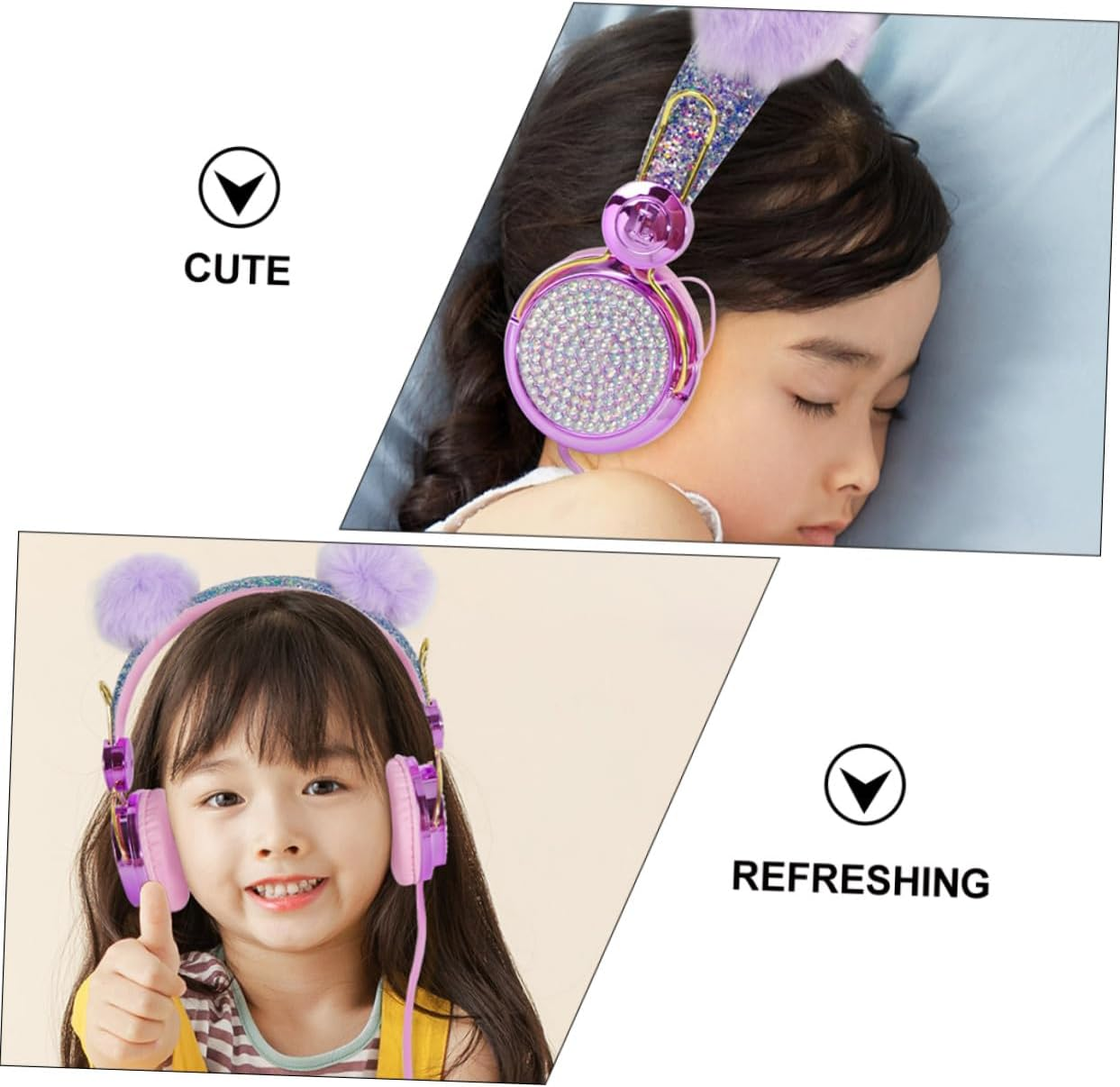 Gadpiparty -Ear Headphones for Kids with Mic, Wired Children Headset for School and Computer Use, Rhinestone Glitter Purple Unicorn Design with Furry Pom-Pom, Girls Earphones Random Color image number 1