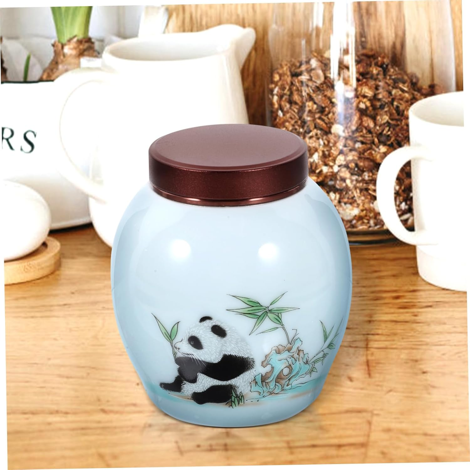 FUNOMOCYA Ceramic Tea Canister Lid Panda Design Storage Jar for Home Kitchen Multi-Function Container for Tea Leaves and Kitchen Accessories Practical and Decorative Ceramic Jar image number 5