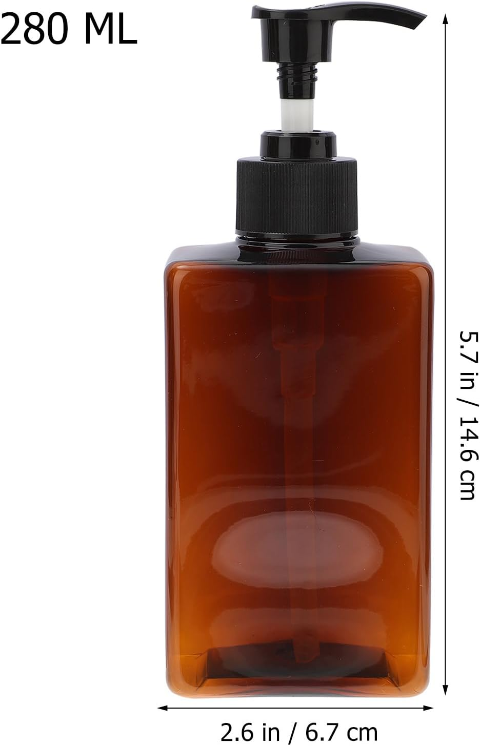 Minkissy 280Ml Pump Bottle Dispenser 2Pack Refillable Square Plastic Lotion Dispenser Empty Lotion Pump Bottle for Essential Oil Soap Lotion Shampoo, Bathroom/Kitchen/Travel Amber image number 1