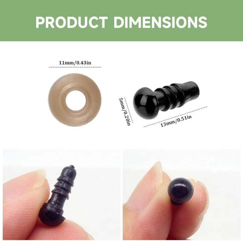 100 Pcs Safety Eye with Washers 5MM, Doll Making Supplies Teddy Bear Plush Toy Animal Puppets DIY Crafts image number 2