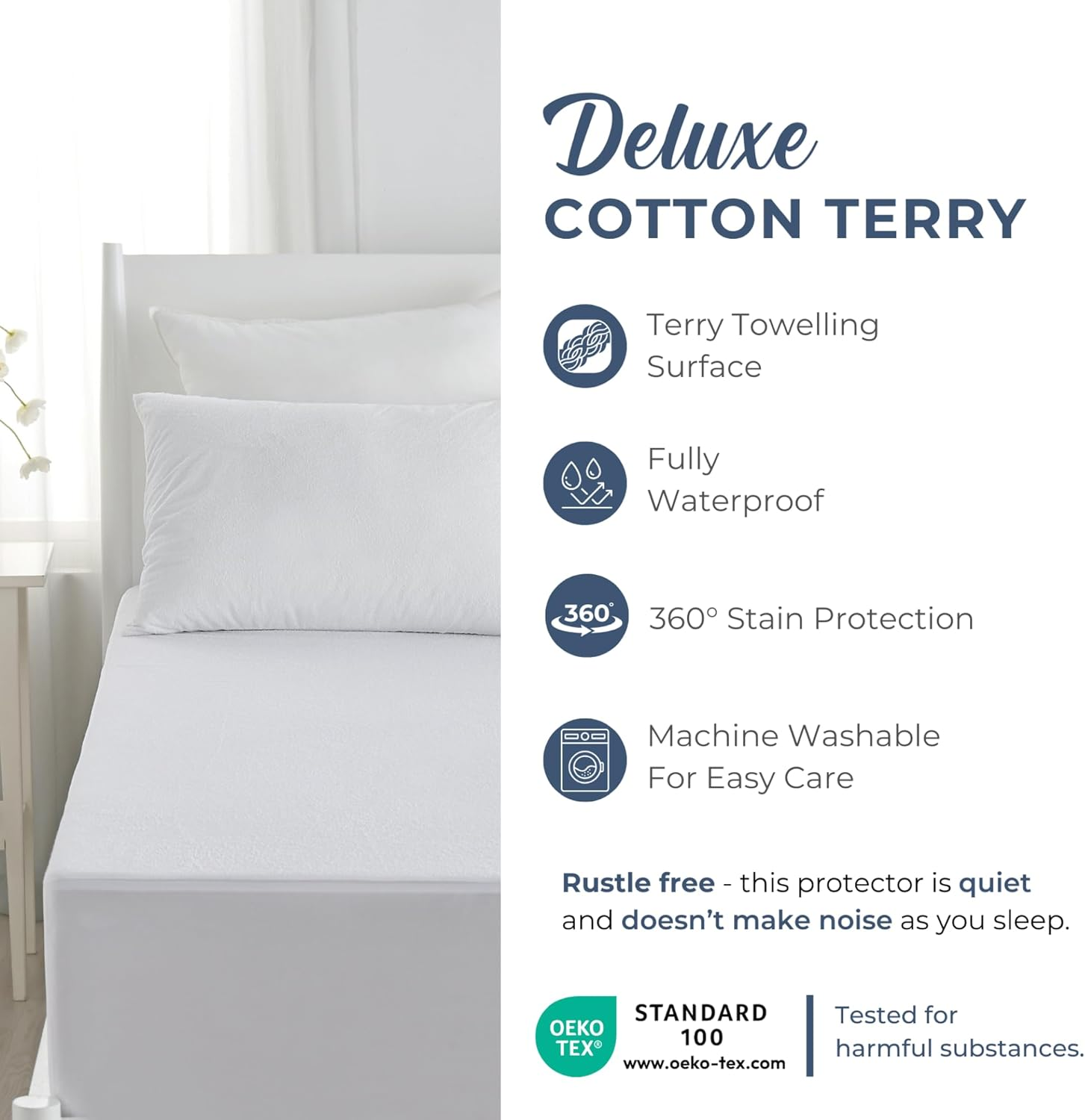 Dreamaker Waterproof Cotton Terry Mattress Protector, Moisture Absorbent Towel Top, Breathable Rustle Free TPU Protection, Fully Fitted Extra Deep Stretch Skirt, Easy Care Machine Washable King Single image number 5