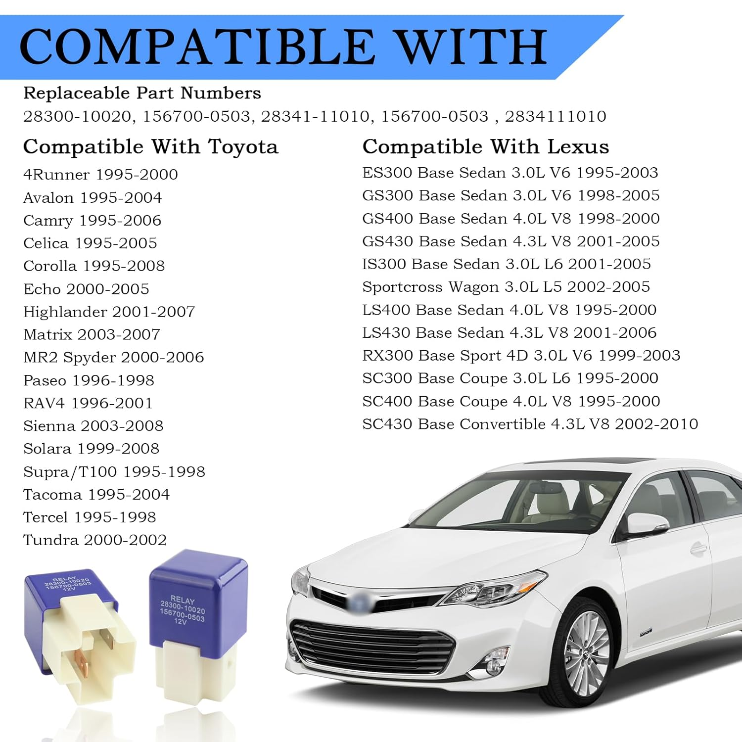 Starter Relay Replacement OEM# 28300-10020, 4 Pin Compatible with Lexus ES300 GS300 GS400 GS430 Toyota 4Runner Avalon for Starting Engine, Professional Car Accessories image number 3