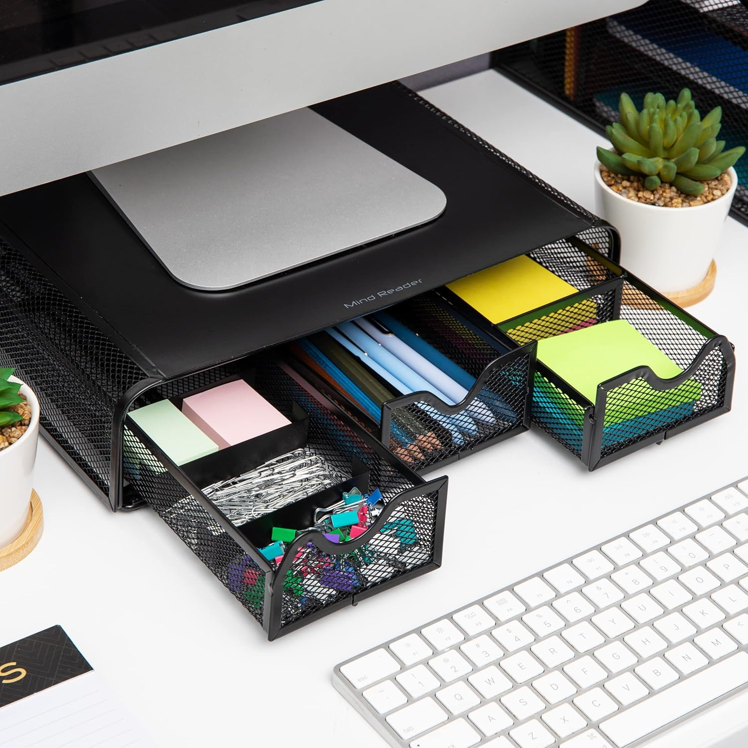 Mind Reader Monmesh-Blk Monitor Stand and Desk Organizer, Black Metal Mesh image number 2